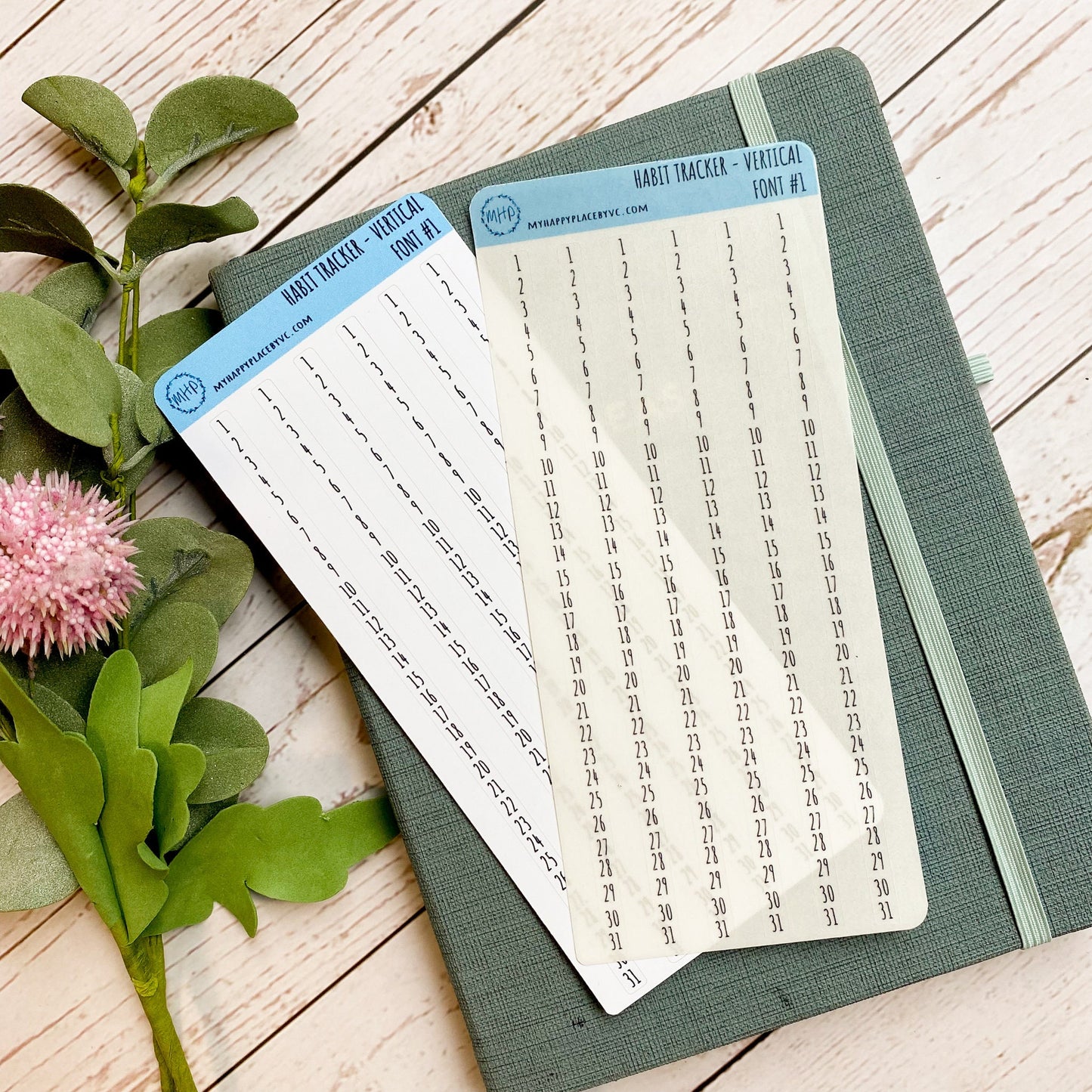 Habit Tracker Stickers for College Planners, Organizers and Bullet Journals. Vertical Number Strips. 7 Fonts to Choose From || T306