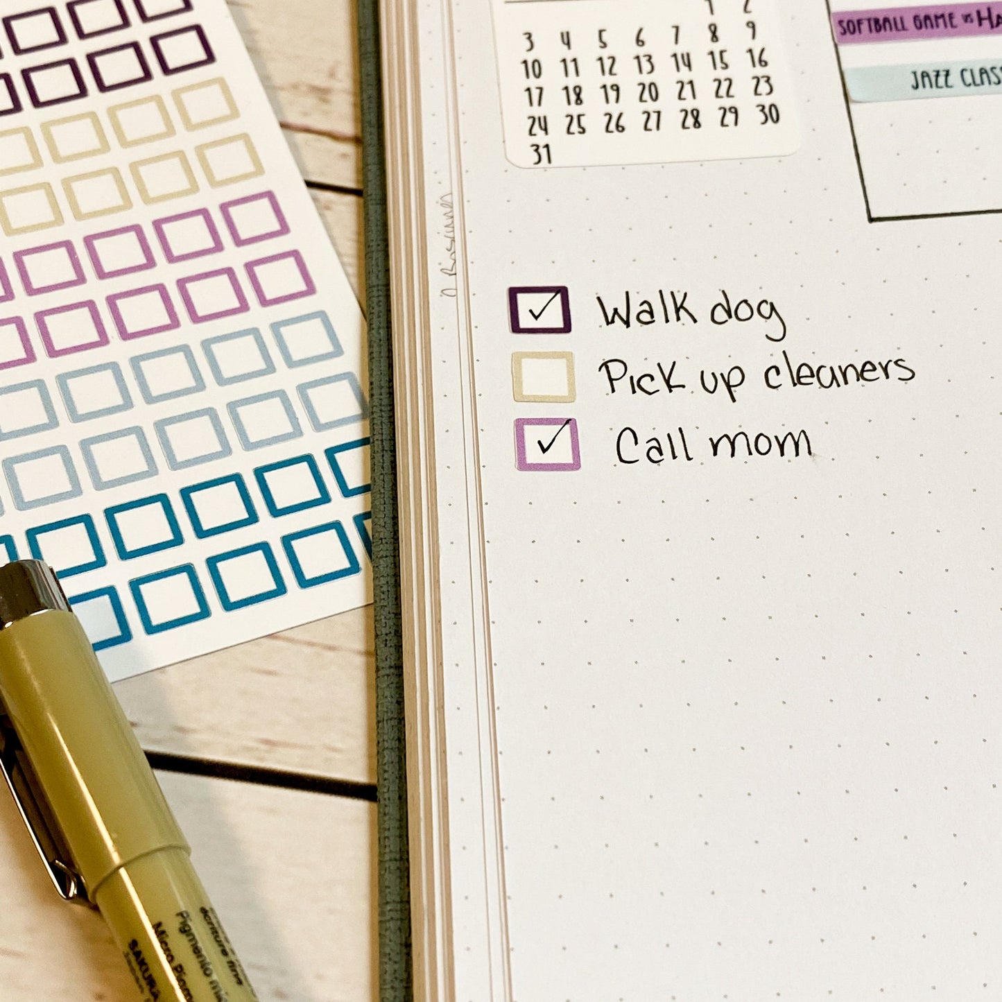 Small Square Stickers for Bullet Journals and Planners, Squares for Check Lists || Q103