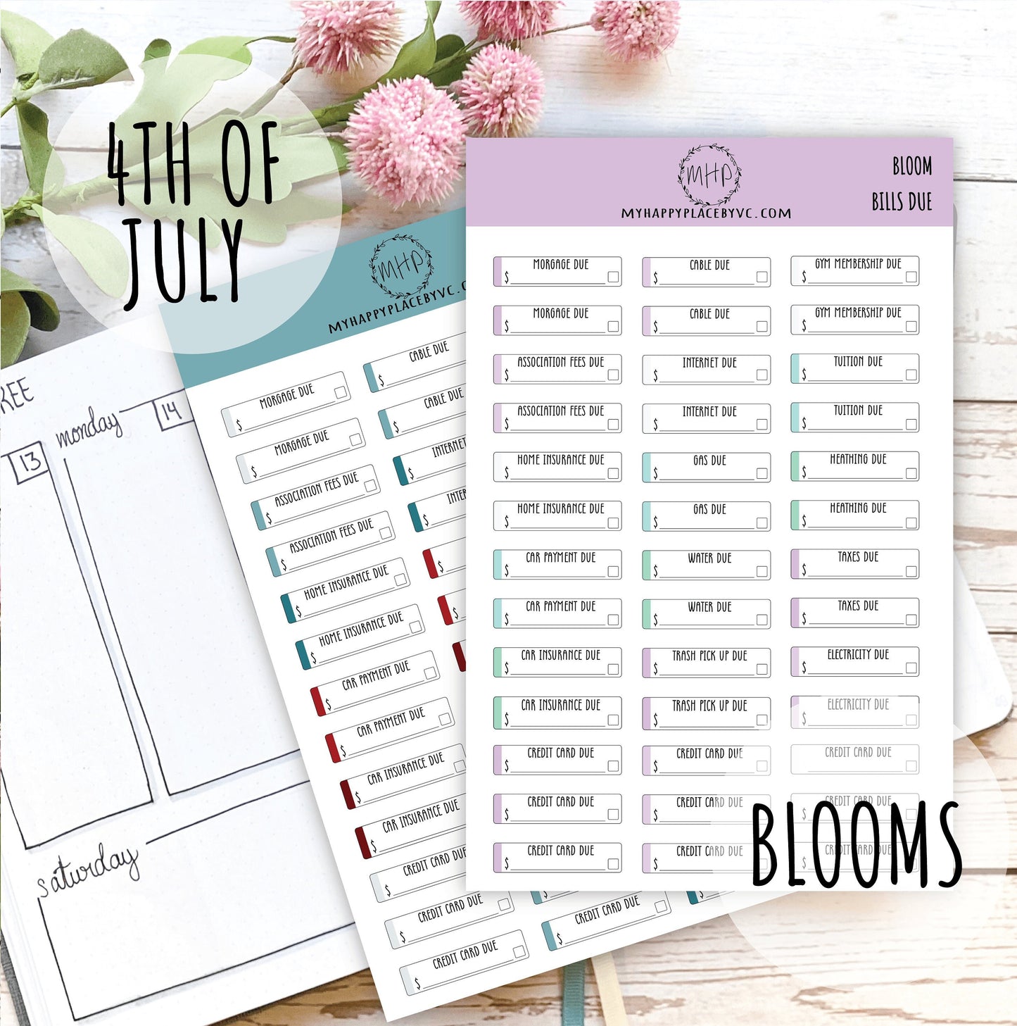 Bills Due Planner Stickers College Planner, Bullet Journals, Teacher Planners, and Homeschool Planner || F704