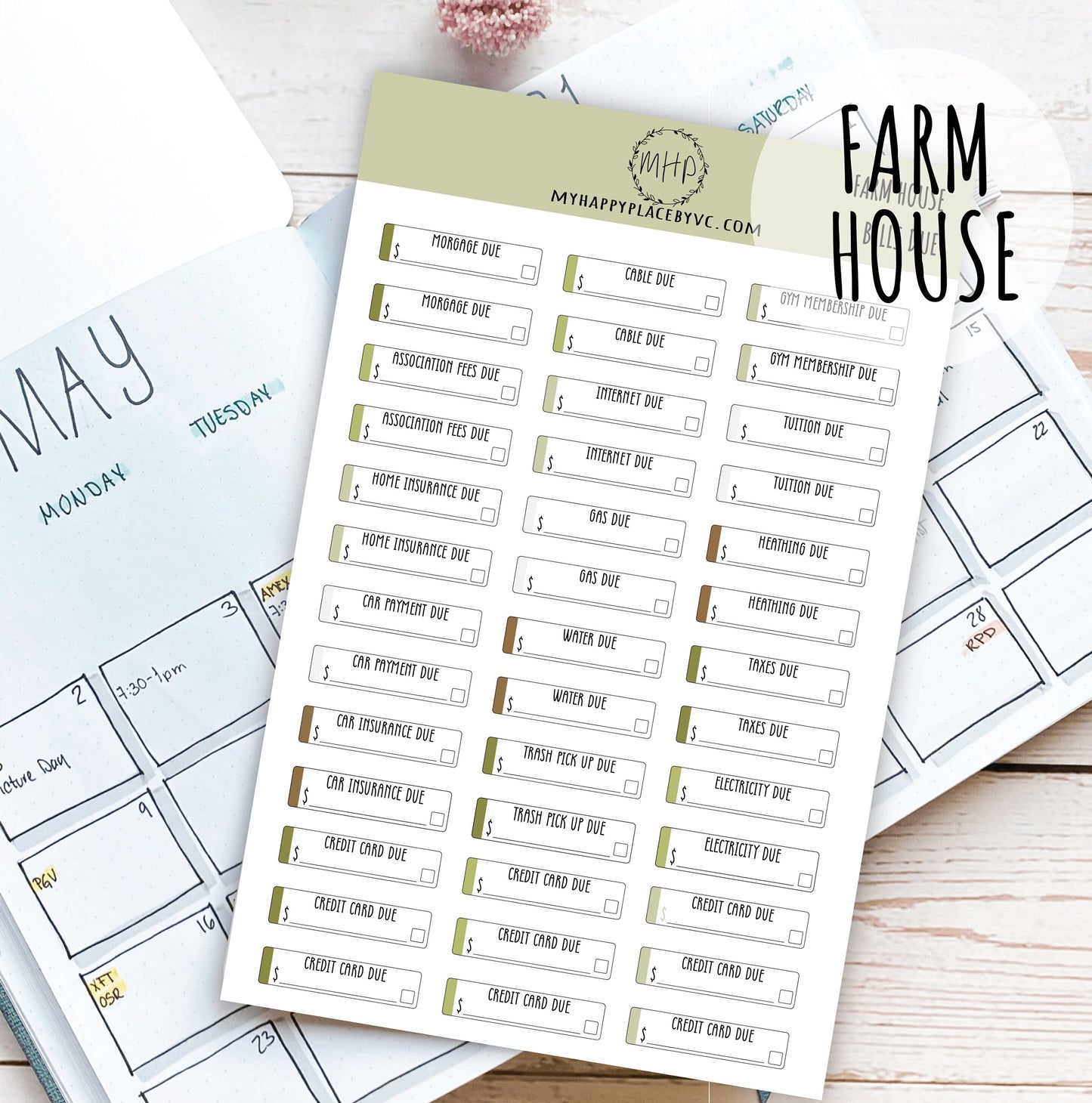 Bills Due Planner Stickers College Planner, Bullet Journals, Teacher Planners, and Homeschool Planner || F704