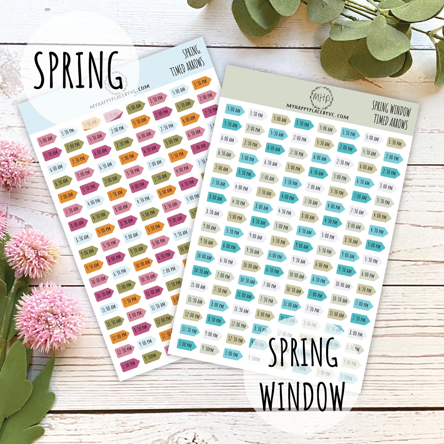 Timed Arrows Planner Stickers for Bullet Journals, Stickers for Planners , Half Hour Labels 5 am - 9:30 pm || H508