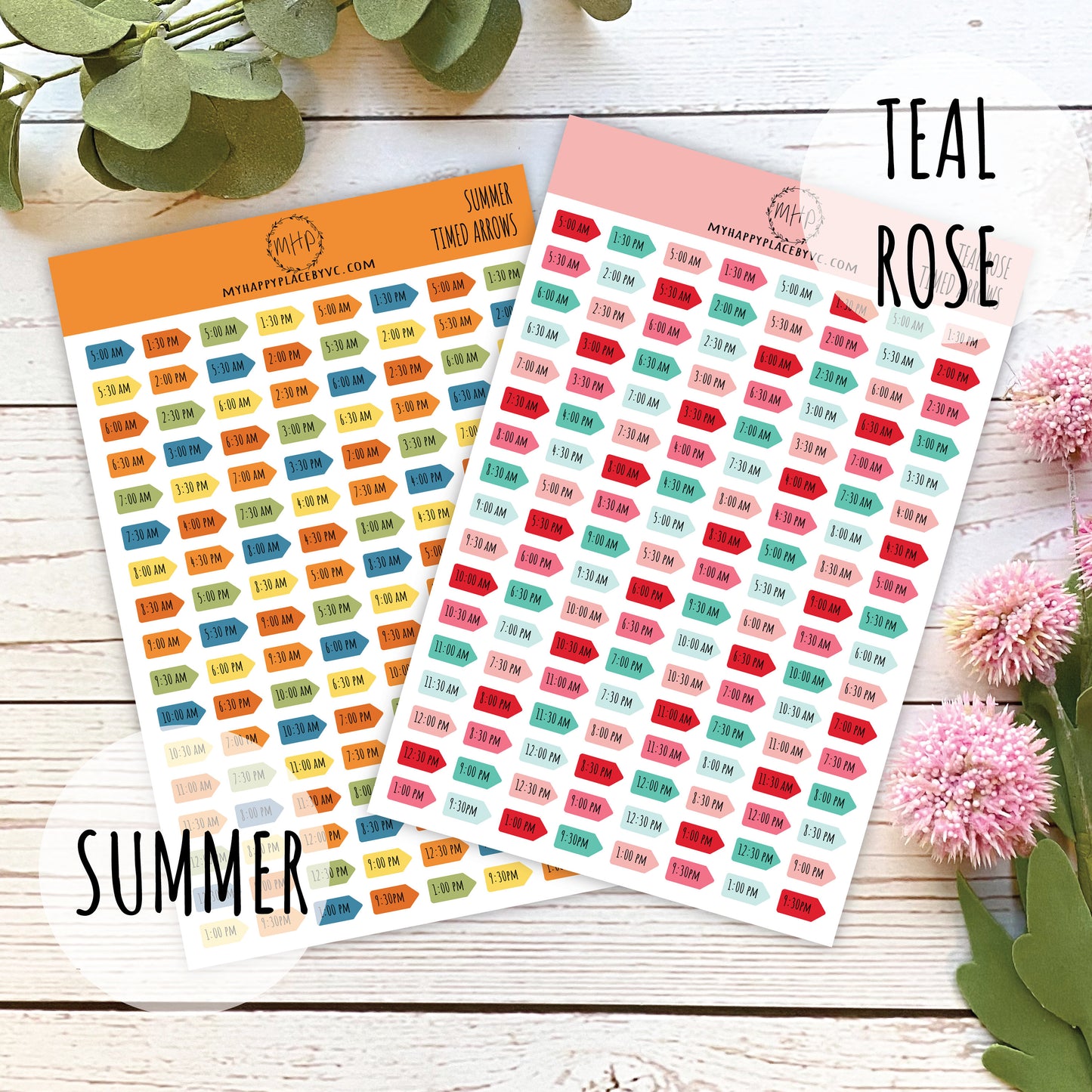 Timed Arrows Planner Stickers for Bullet Journals, Stickers for Planners , Half Hour Labels 5 am - 9:30 pm || H508