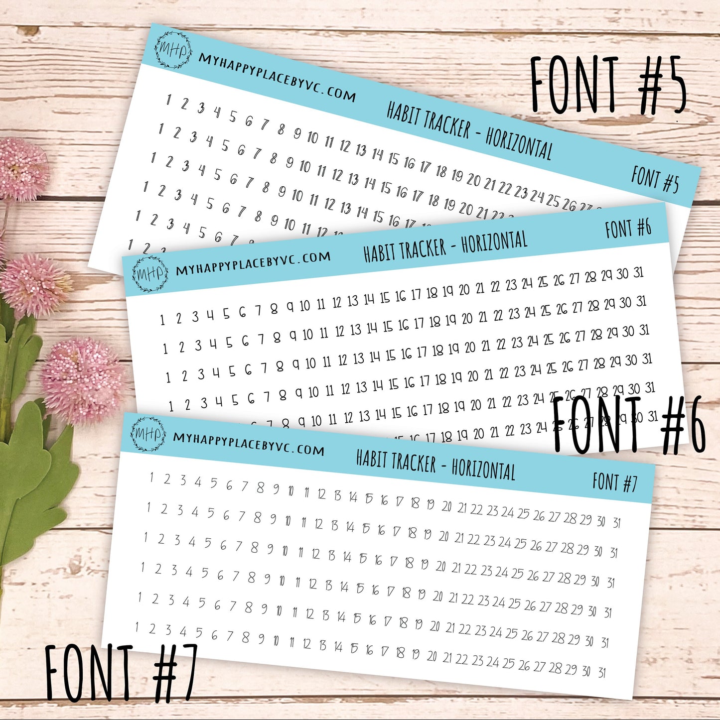 Habit Tracker Planner Stickers for College Planner, Homeschool Planner , and Bullet Journals. Horizontal Strips || T305