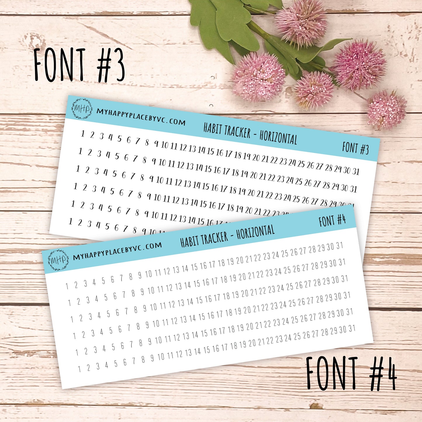 Habit Tracker Planner Stickers for College Planner, Homeschool Planner , and Bullet Journals. Horizontal Strips || T305