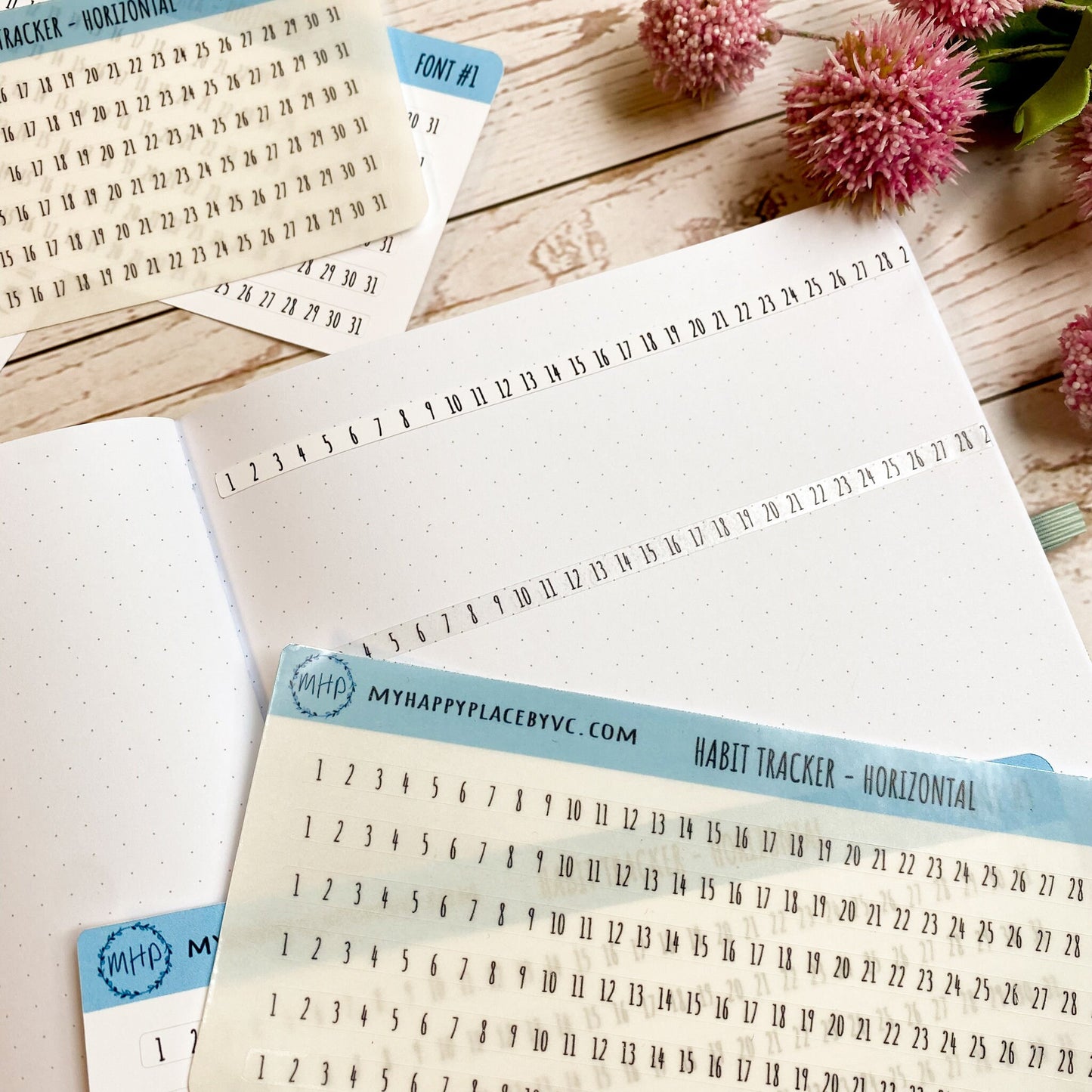 Habit Tracker Planner Stickers for College Planner, Homeschool Planner , and Bullet Journals. Horizontal Strips || T305