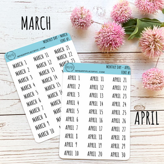 Days of the Year Planner Stickers. Month & Number Day for Planners and Bullet Journals. || Q104
