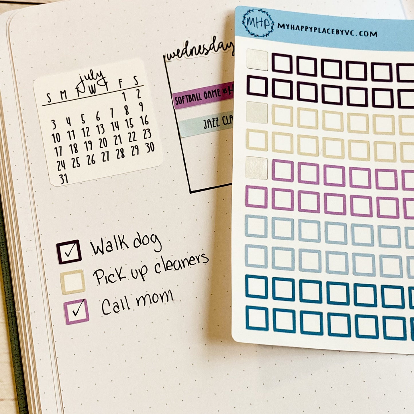 Small Square Stickers for Bullet Journals and Planners, Squares for Check Lists || Q103
