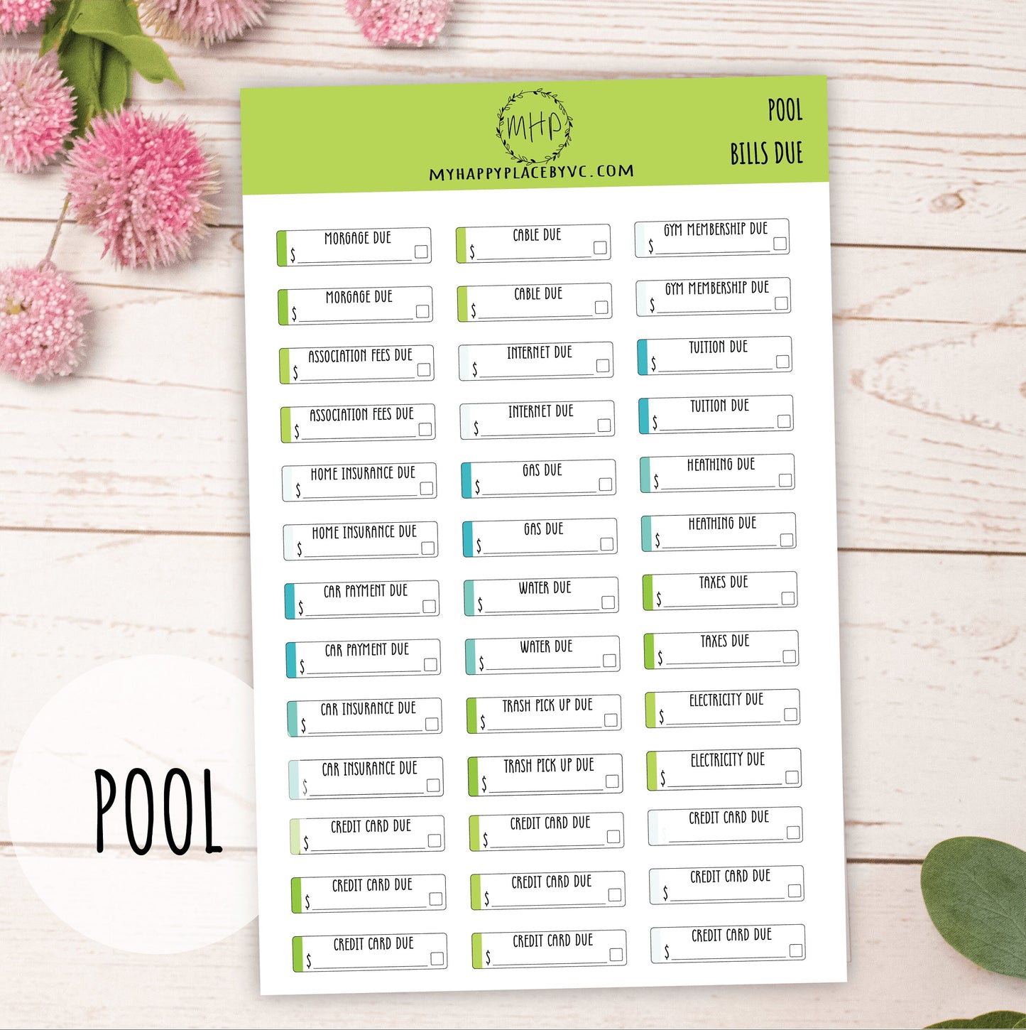 Bills Due Planner Stickers College Planner, Bullet Journals, Teacher Planners, and Homeschool Planner || F704