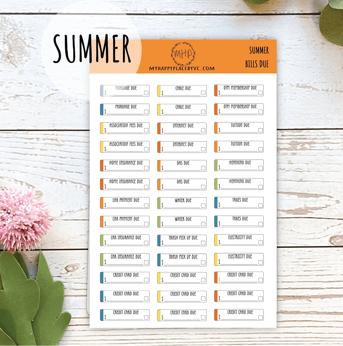 Bills Due Planner Stickers College Planner, Bullet Journals, Teacher Planners, and Homeschool Planner || F704