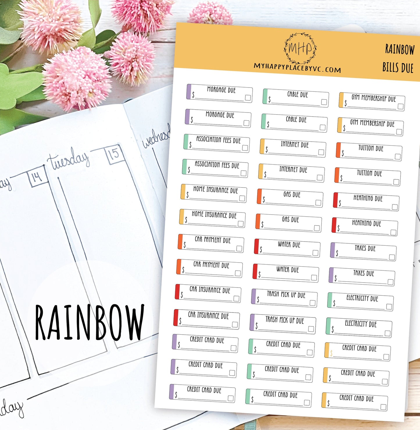 Bills Due Planner Stickers College Planner, Bullet Journals, Teacher Planners, and Homeschool Planner || F704