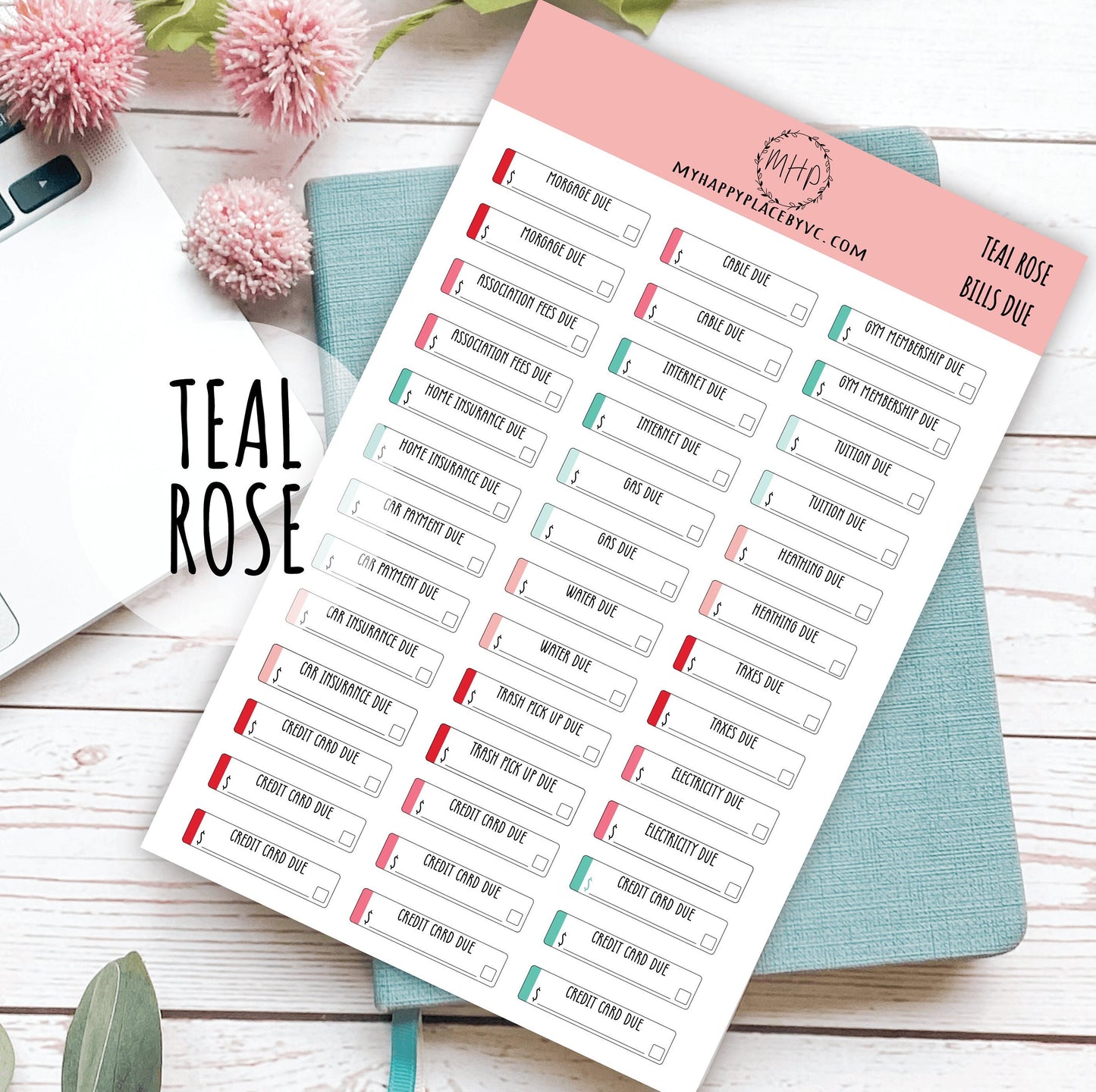 Bills Due Planner Stickers College Planner, Bullet Journals, Teacher Planners, and Homeschool Planner || F704