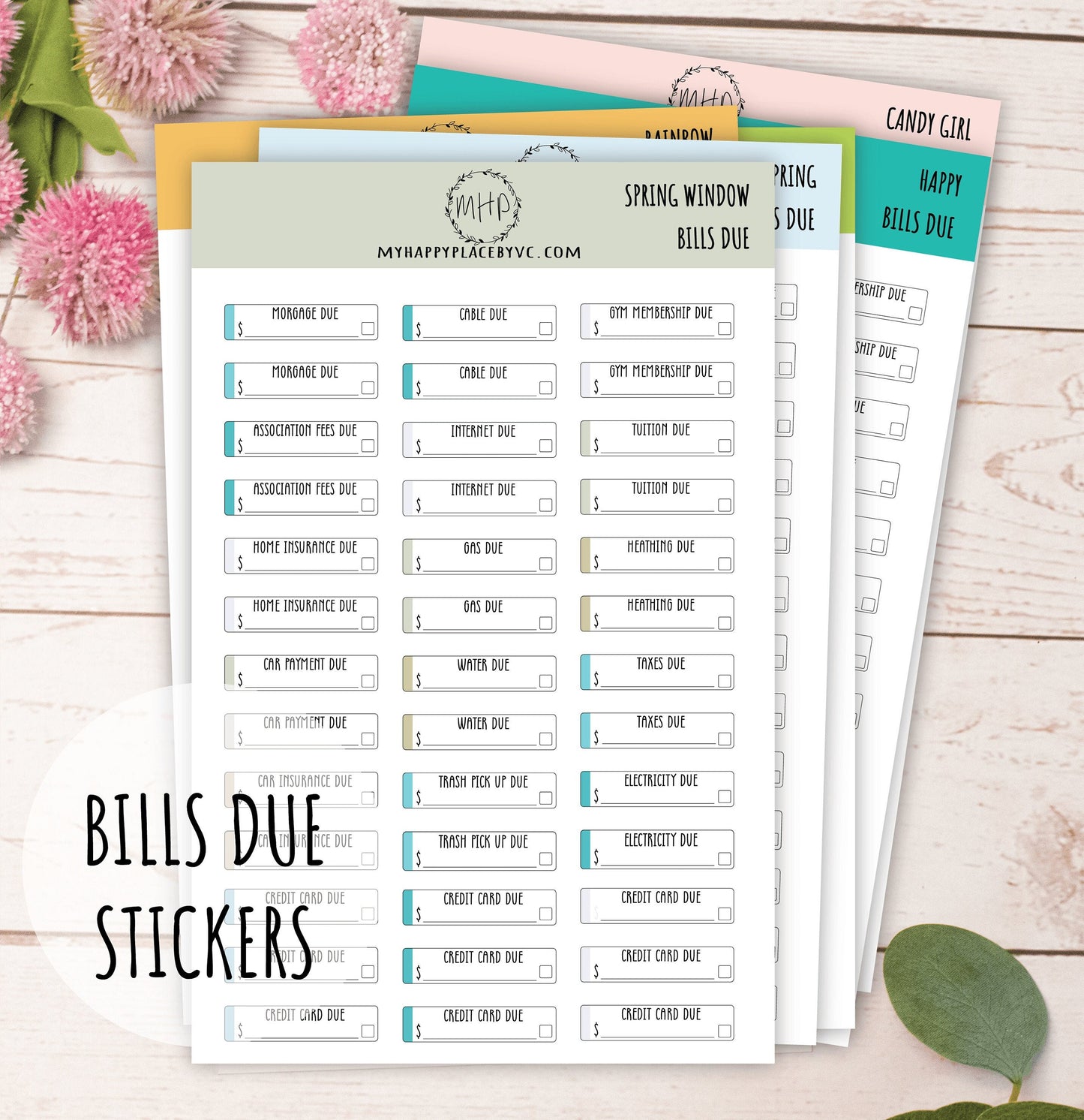 Bills Due Planner Stickers College Planner, Bullet Journals, Teacher Planners, and Homeschool Planner || F704