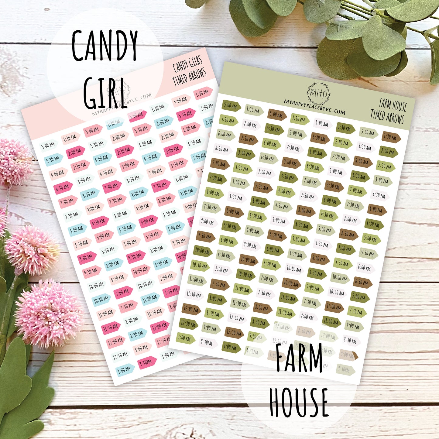 Timed Arrows Planner Stickers for Bullet Journals, Stickers for Planners , Half Hour Labels 5 am - 9:30 pm || H508