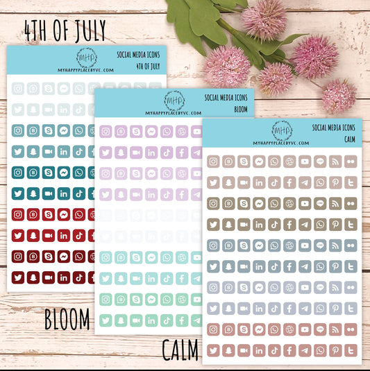 Social Media Icon Stickers. Planner Stickers for Bullet Journals, College Planner, Teacher, Homeschool Planner and School Planners || F700