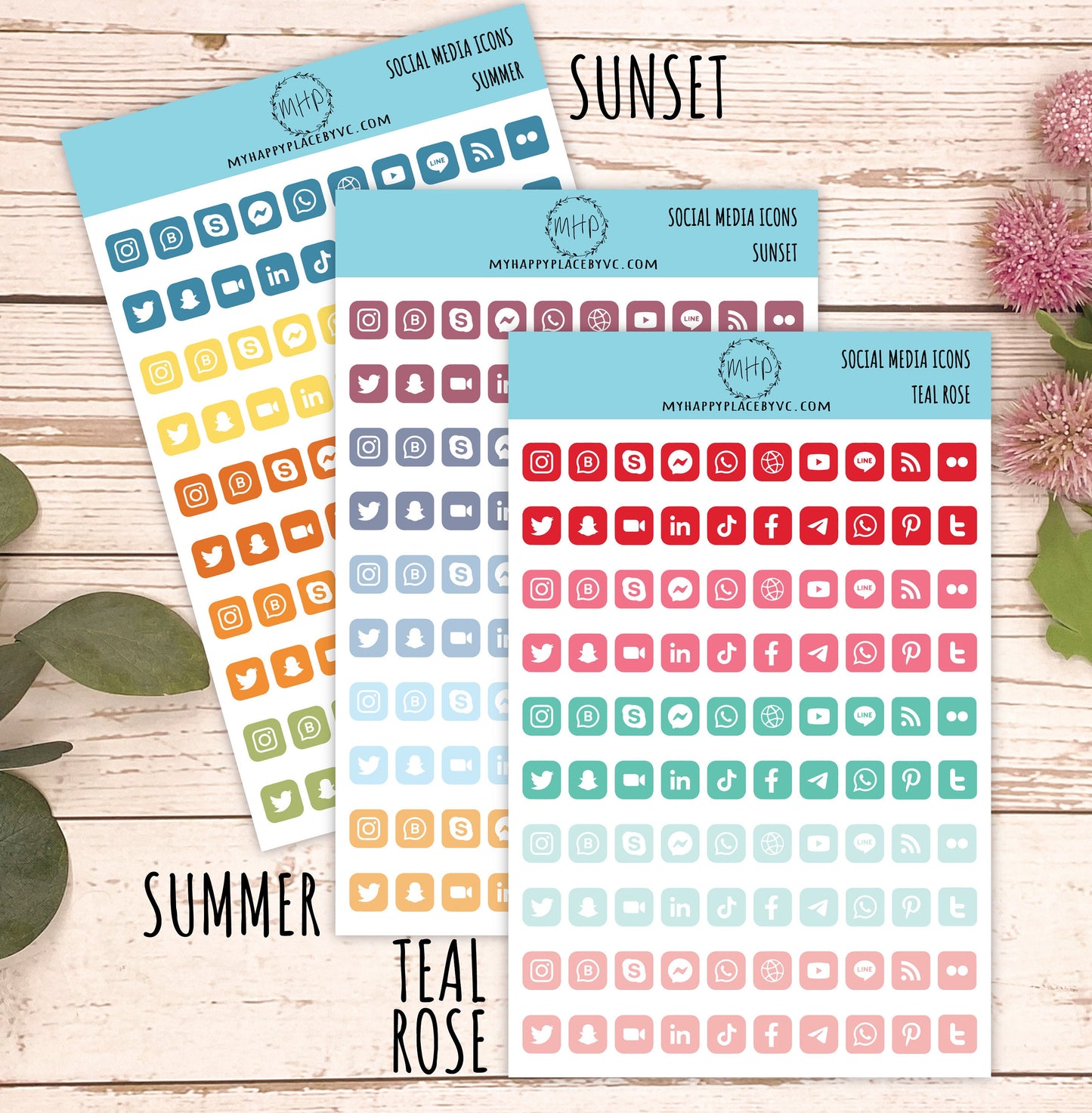 Social Media Icon Stickers. Planner Stickers for Bullet Journals, College Planner, Teacher, Homeschool Planner and School Planners || F700