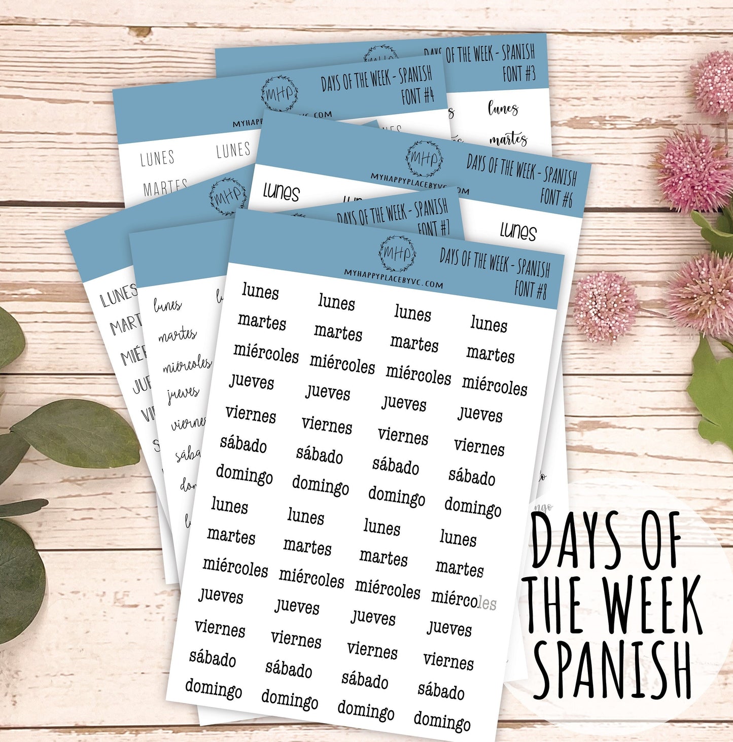 Days of the Week Planner Sticker in Spanish || H501
