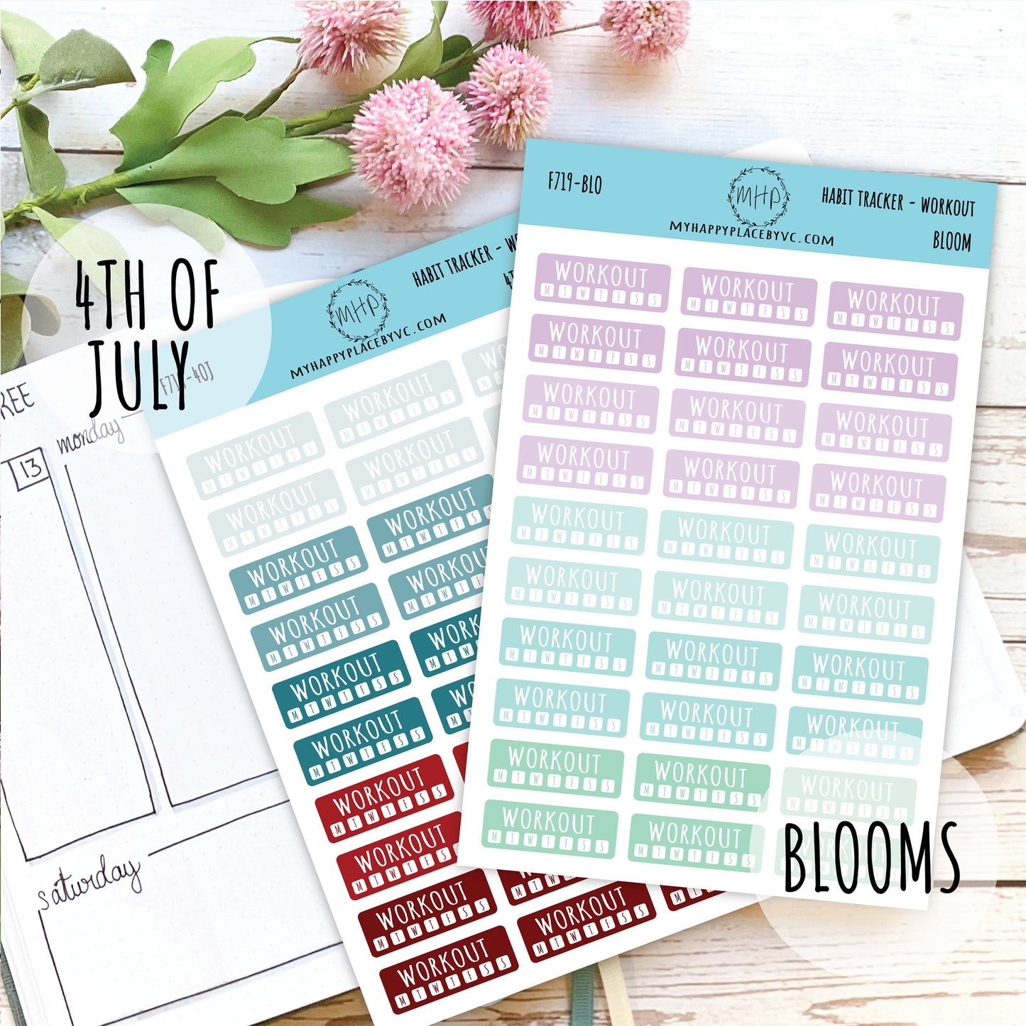 Habit Tracker Workout Planner Stickers for Bullet Journals, College Planner, Teacher, Homeschool Planner and School Planners || F719