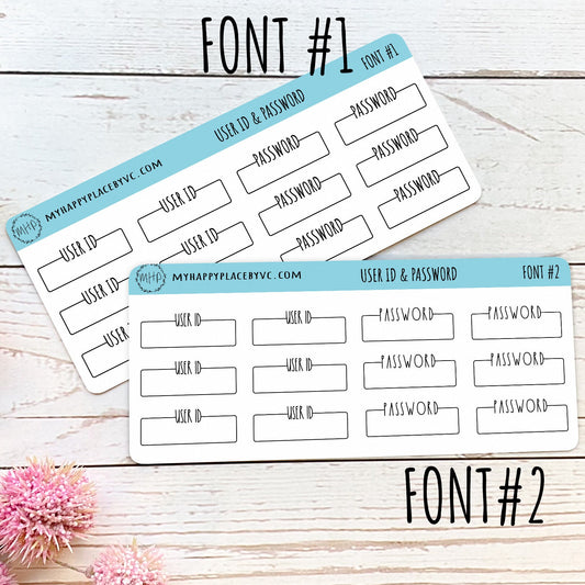 User ID and Password Planner Stickers for Bullet Journals. College Planner, Homeschool Planner, Academic Planner || T315