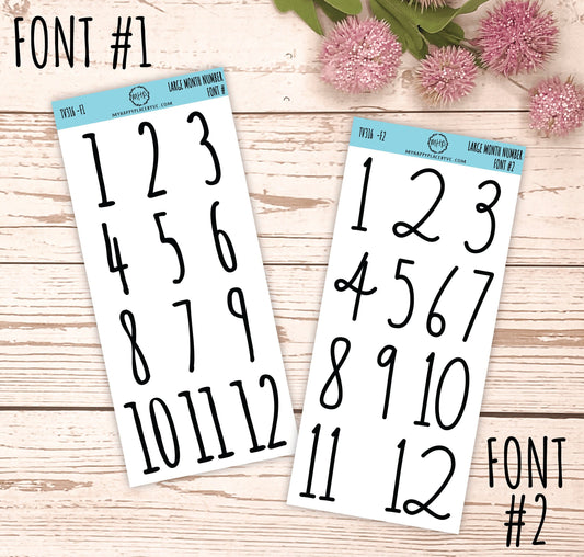 Large Month Number Stickers for Planners, Organizers and Bullet Journals. 8 Fonts to Choose From || TV316