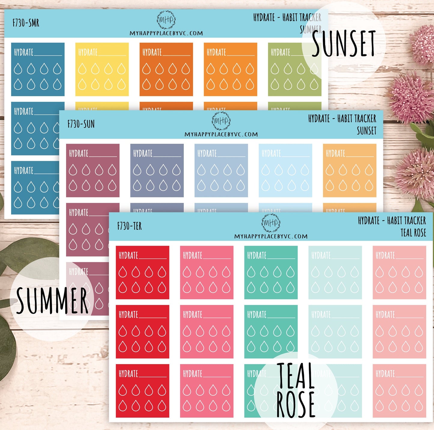 Hydrate Habit Tracker. Planner Stickers for Bullet Journals, College Planner, Teacher, Homeschool Planner and School Planners || F730