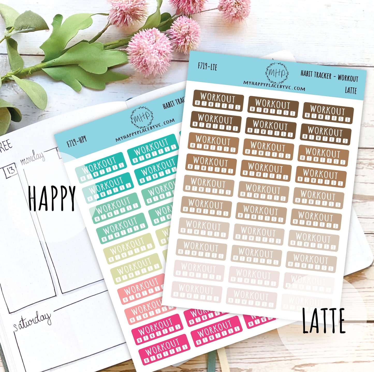 Habit Tracker Workout Planner Stickers for Bullet Journals, College Planner, Teacher, Homeschool Planner and School Planners || F719