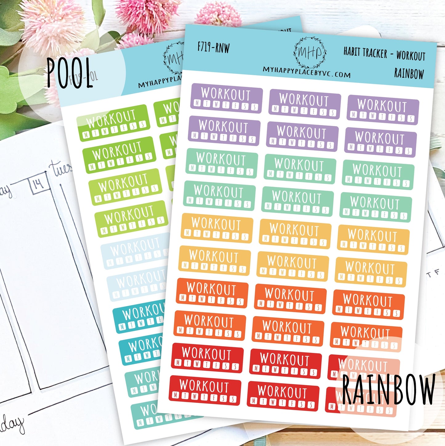Habit Tracker Workout Planner Stickers for Bullet Journals, College Planner, Teacher, Homeschool Planner and School Planners || F719