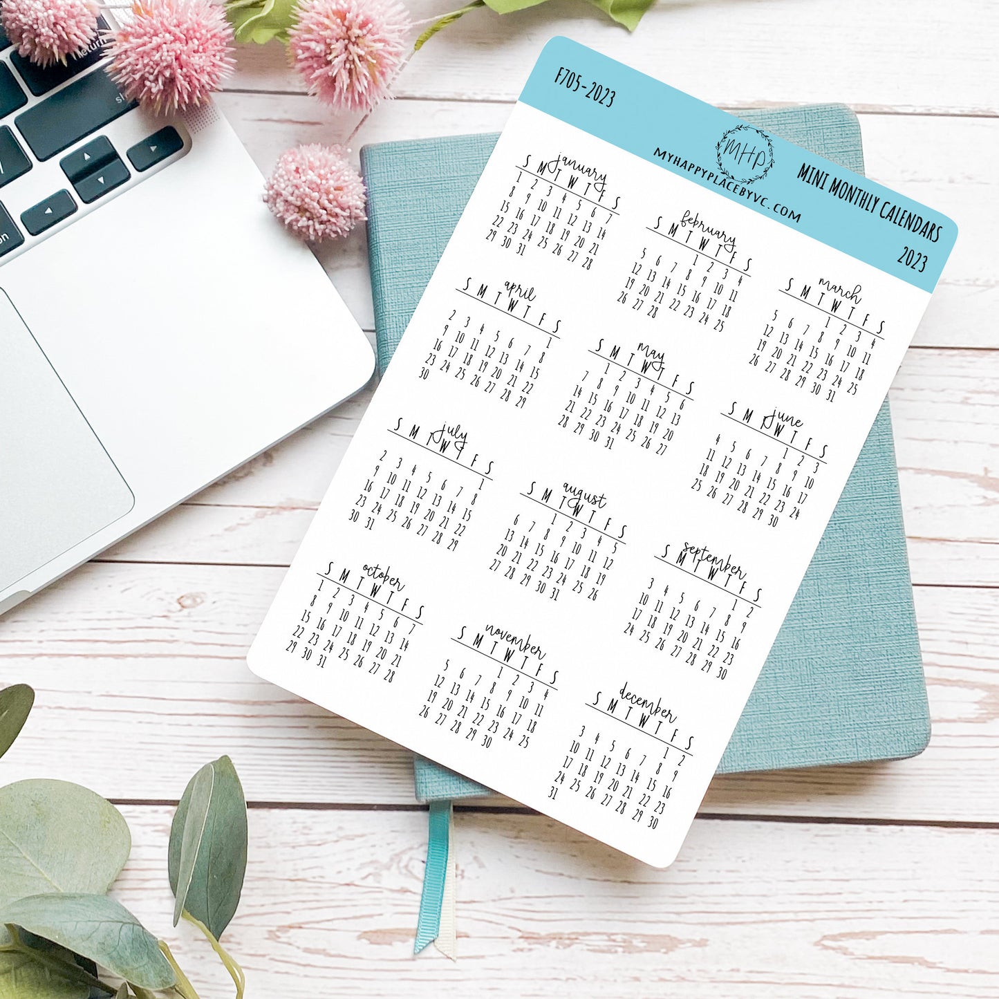 Mini 2023 Calendar Stickers for College Planner. Sticker for Teacher Planners, Bullet Journals, and Homeschool Planner || F705
