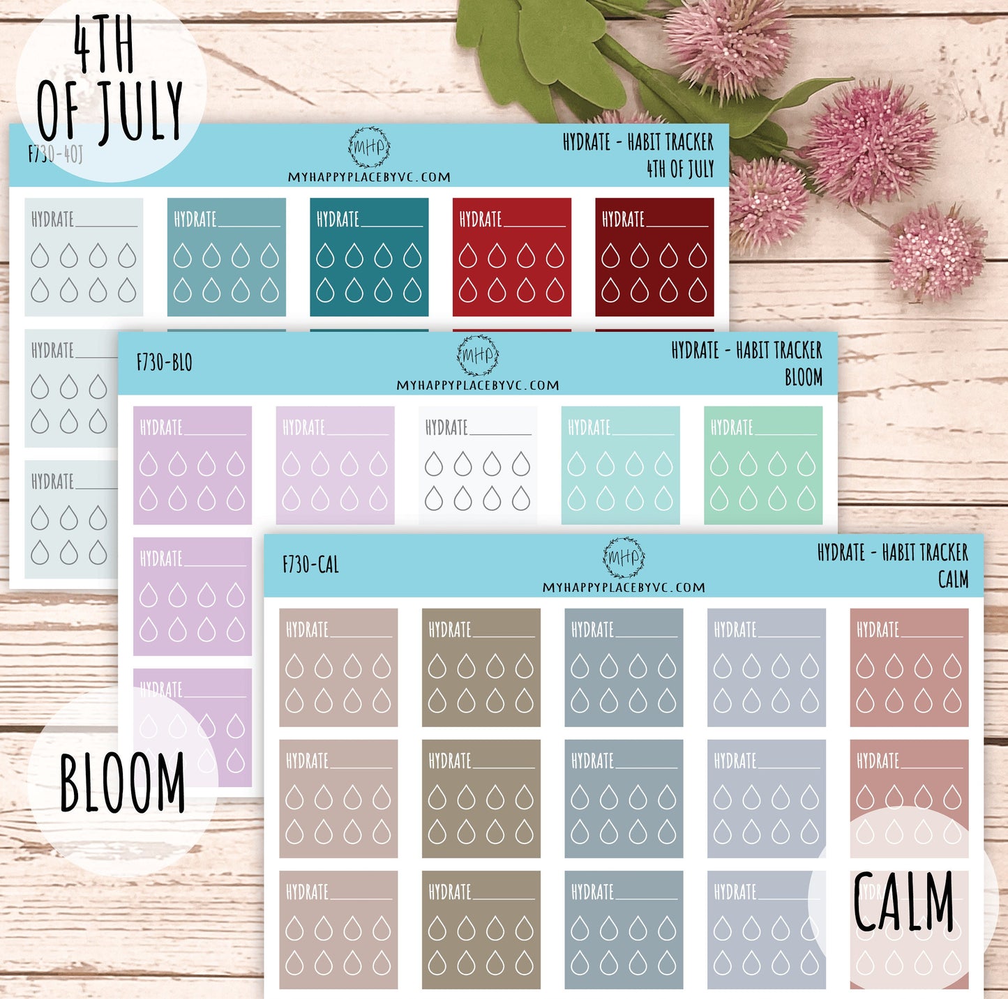 Hydrate Habit Tracker. Planner Stickers for Bullet Journals, College Planner, Teacher, Homeschool Planner and School Planners || F730