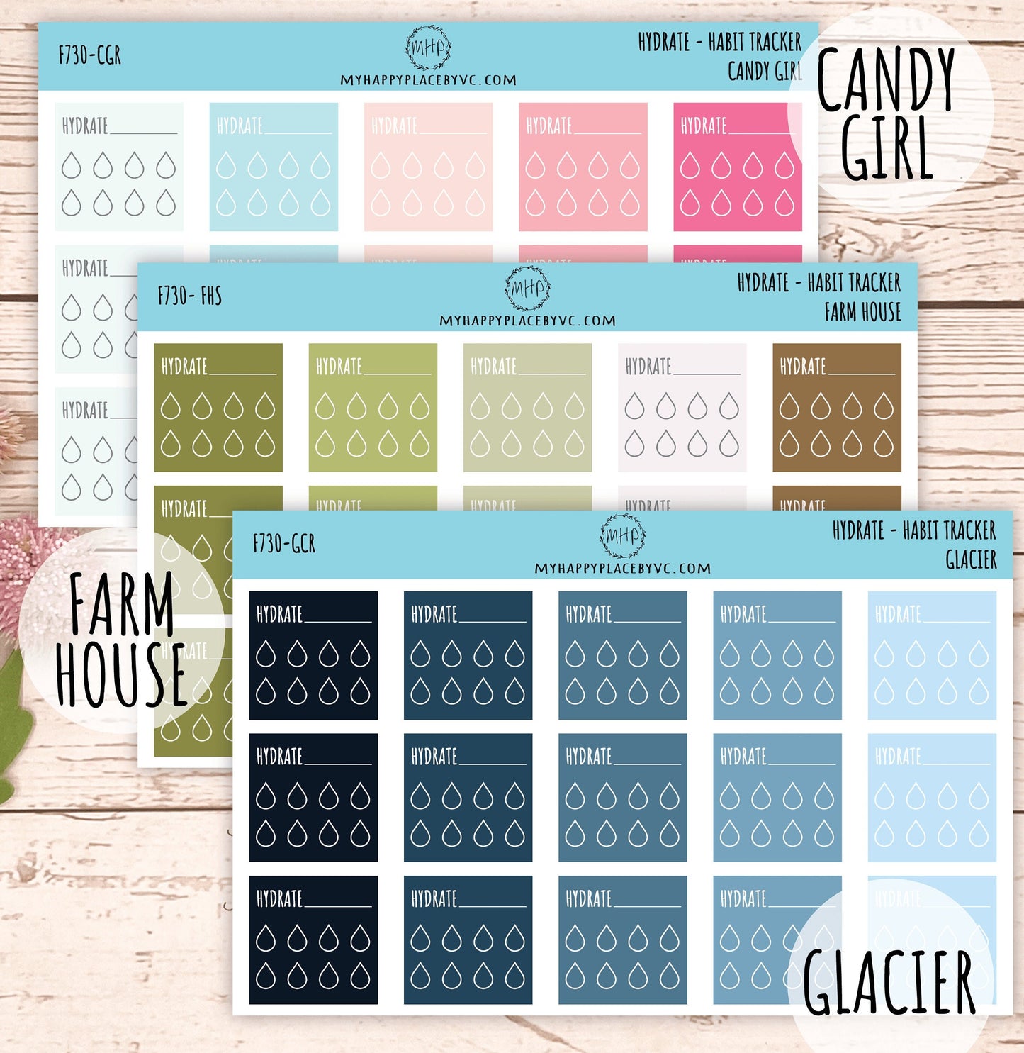 Hydrate Habit Tracker. Planner Stickers for Bullet Journals, College Planner, Teacher, Homeschool Planner and School Planners || F730