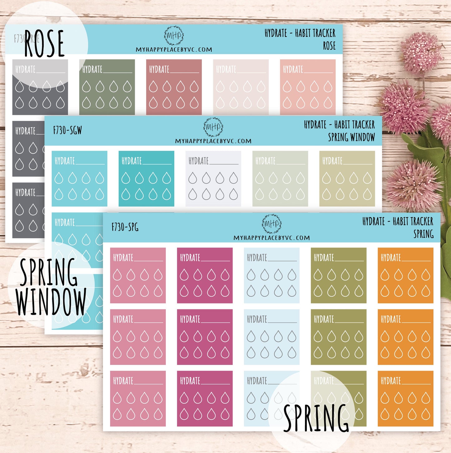 Hydrate Habit Tracker. Planner Stickers for Bullet Journals, College Planner, Teacher, Homeschool Planner and School Planners || F730