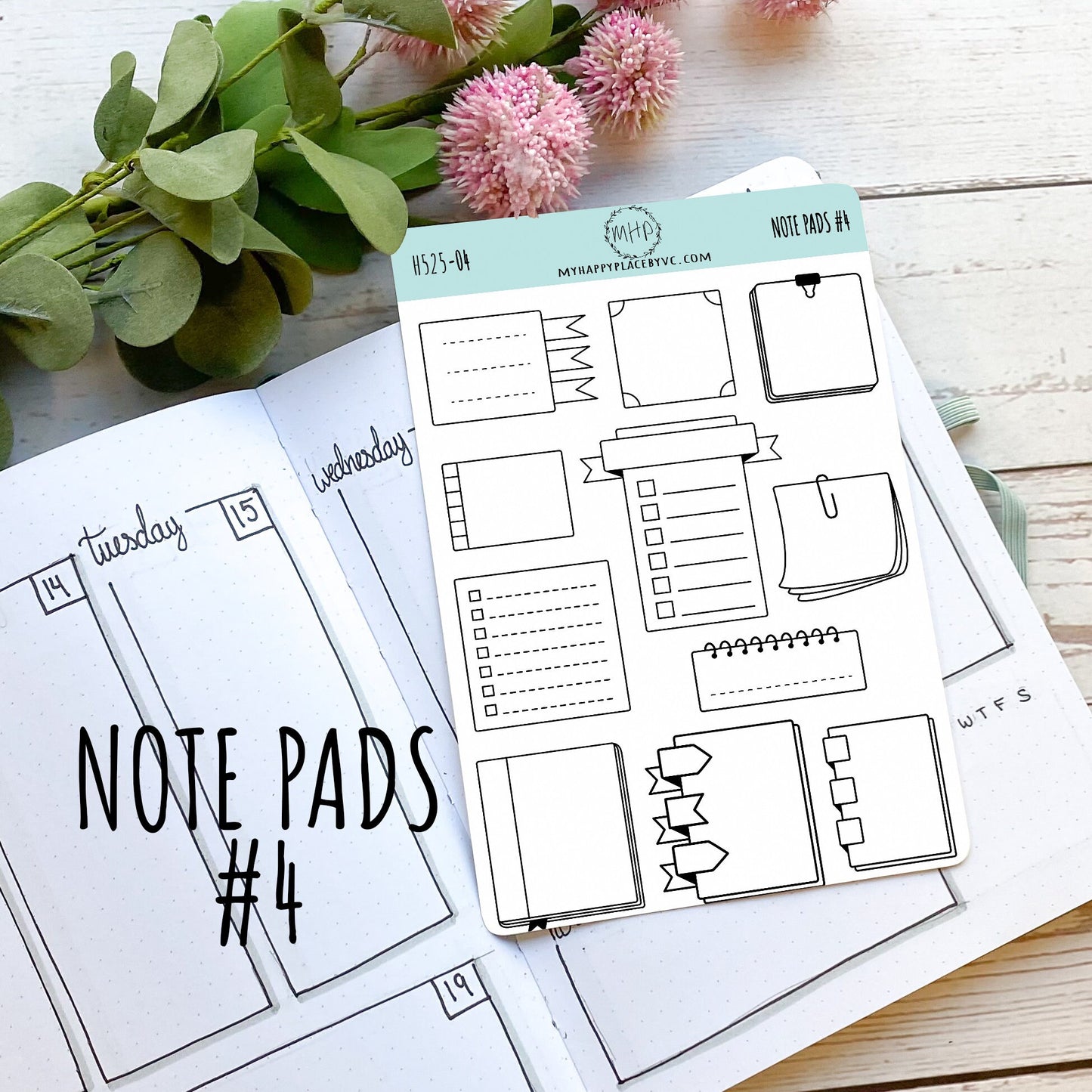 Note Pads Stickers for Planners, Organizers and Bullet Journals.Stickers for Planners. Doodle Stickers || H525