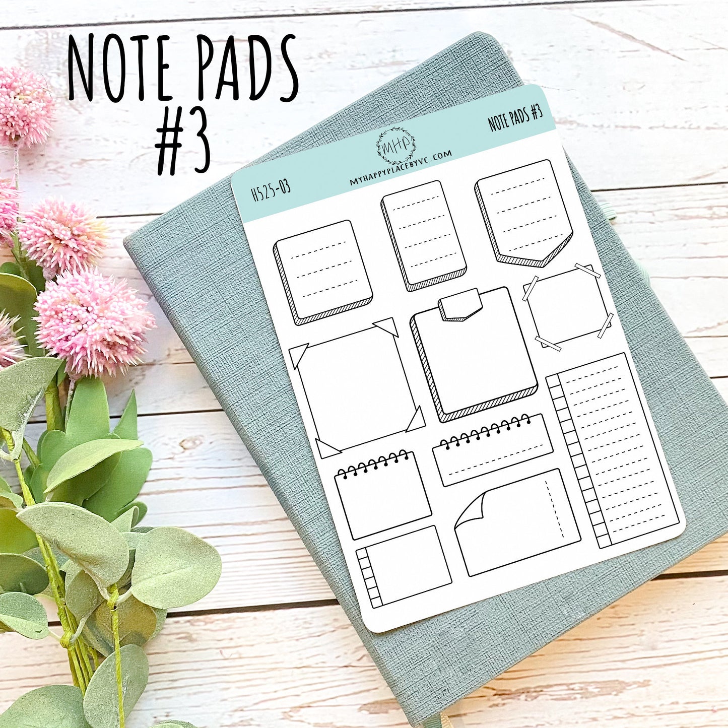 Note Pads Stickers for Planners, Organizers and Bullet Journals.Stickers for Planners. Doodle Stickers || H525