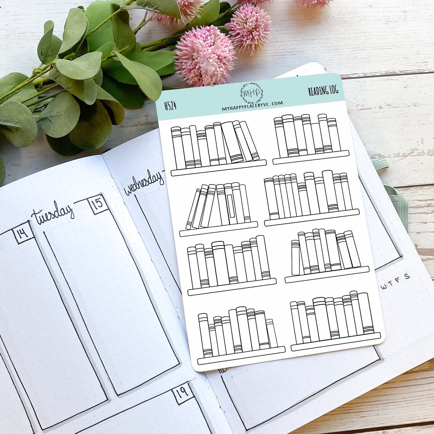 Reading Log Stickers for Bullet Journals. Stickers for Planners and Organizers. Doodle Stickers || H526