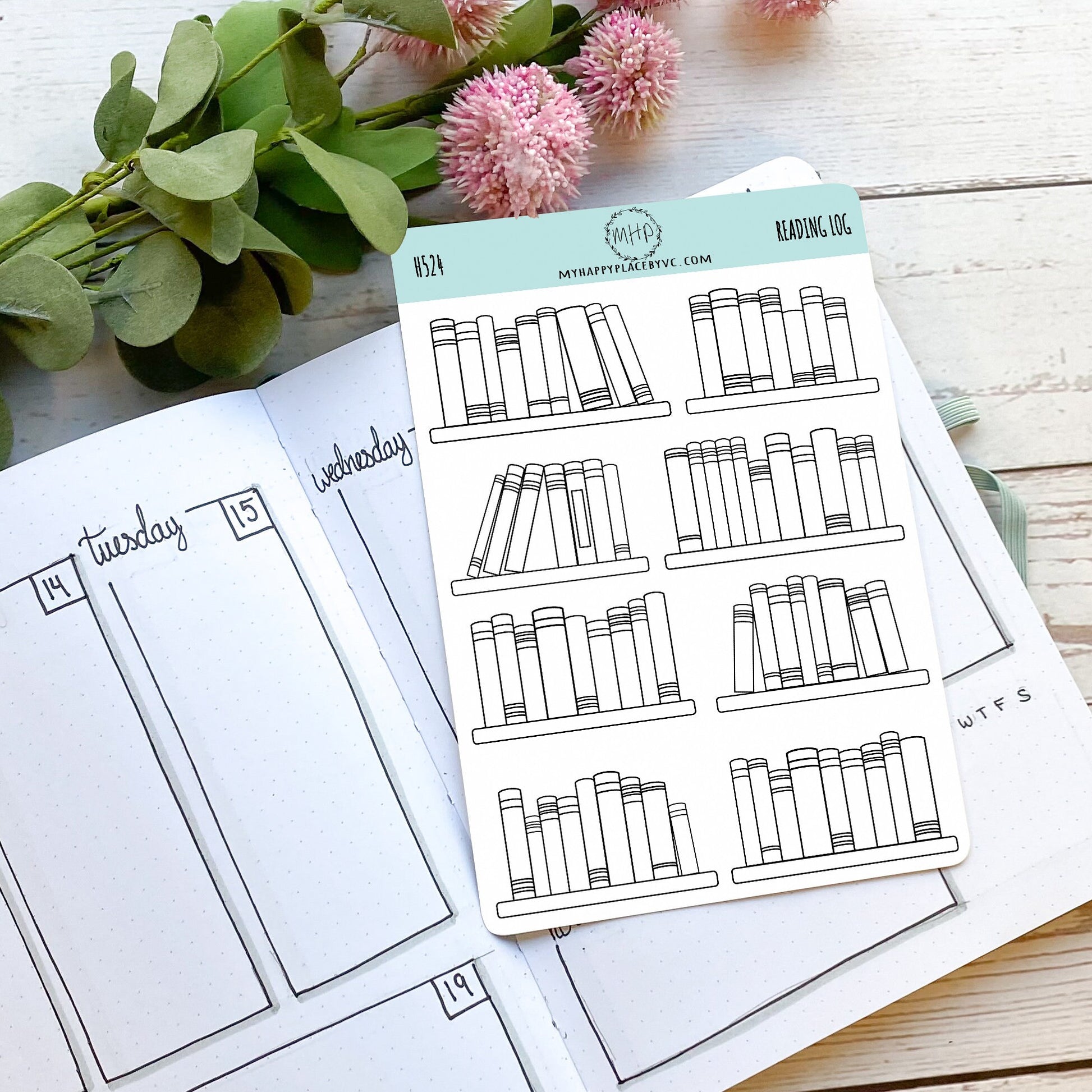 Reading Log Stickers for Bullet Journals. Stickers for Planners and Organizers. Doodle Stickers || H526