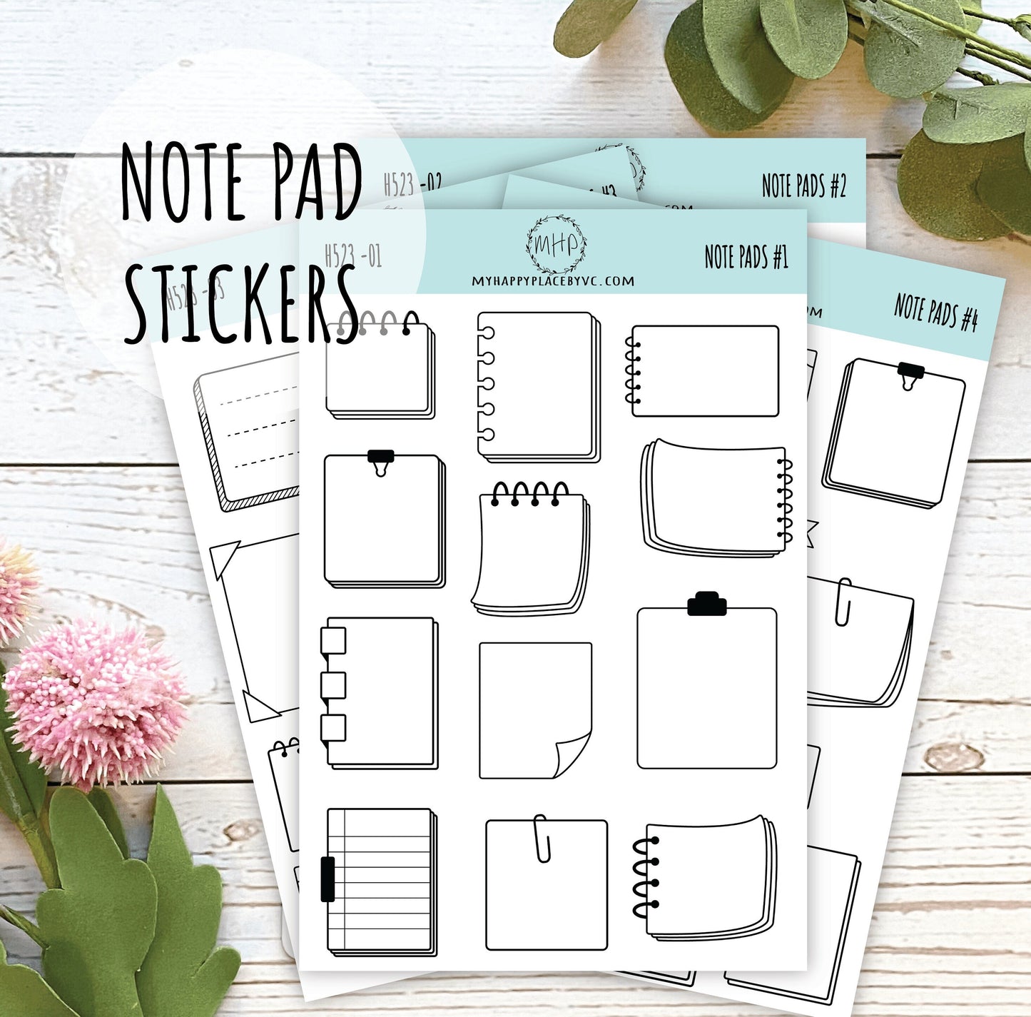 Note Pads Stickers for Planners, Organizers and Bullet Journals.Stickers for Planners. Doodle Stickers || H525