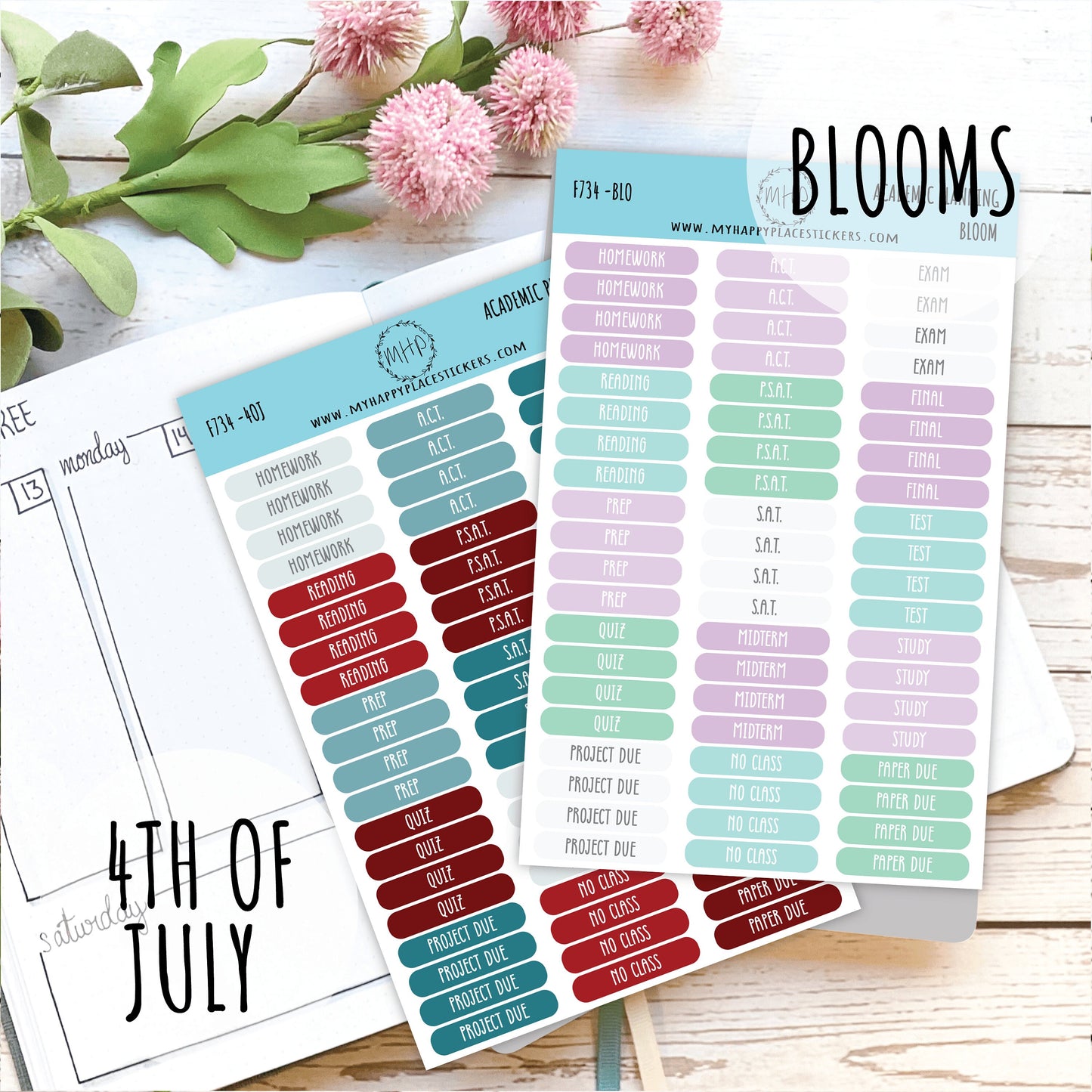Academic Planning Stickers for College Planners, Teacher Planners, and Bullet Journals. Homeschool Planner. 6 Months Per Sheet || F734