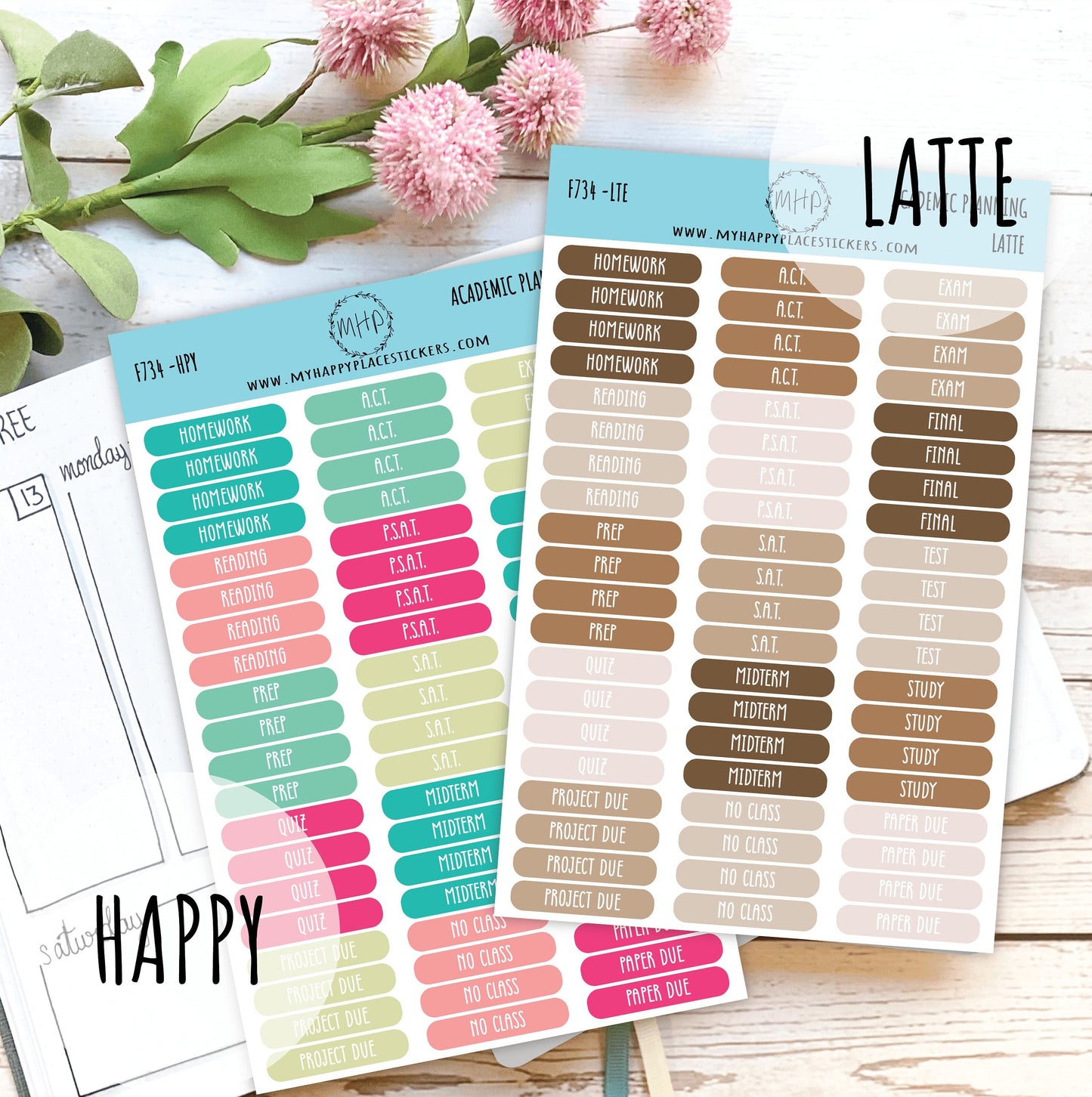 Academic Planning Stickers for College Planners, Teacher Planners, and Bullet Journals. Homeschool Planner. 6 Months Per Sheet || F734