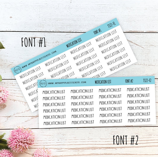 MEDICATION LIST Stickers for Calendars, Teacher Planner, and Bullet Journals. || T322