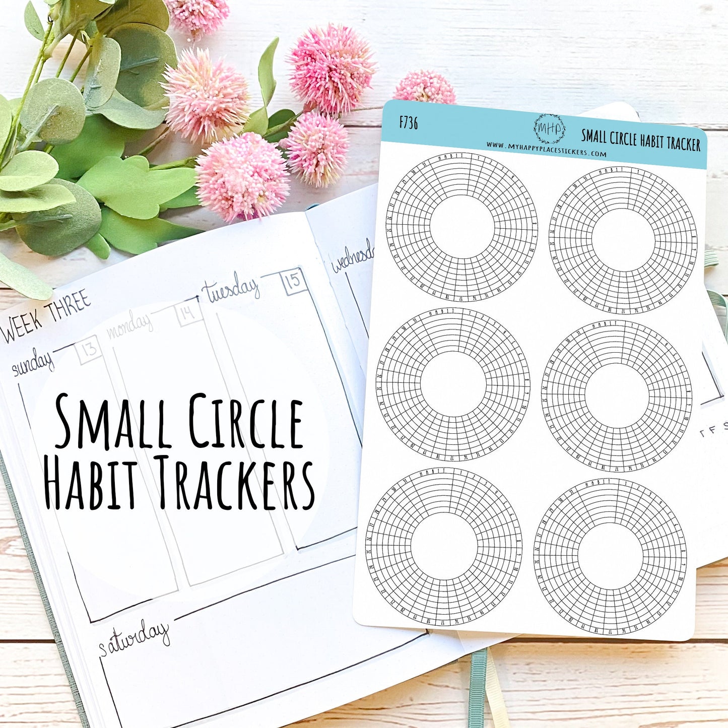 Small Circle Habit Tracker Stickers for Bullet Journals, and Planners. Monthly Habit Tracker || F736