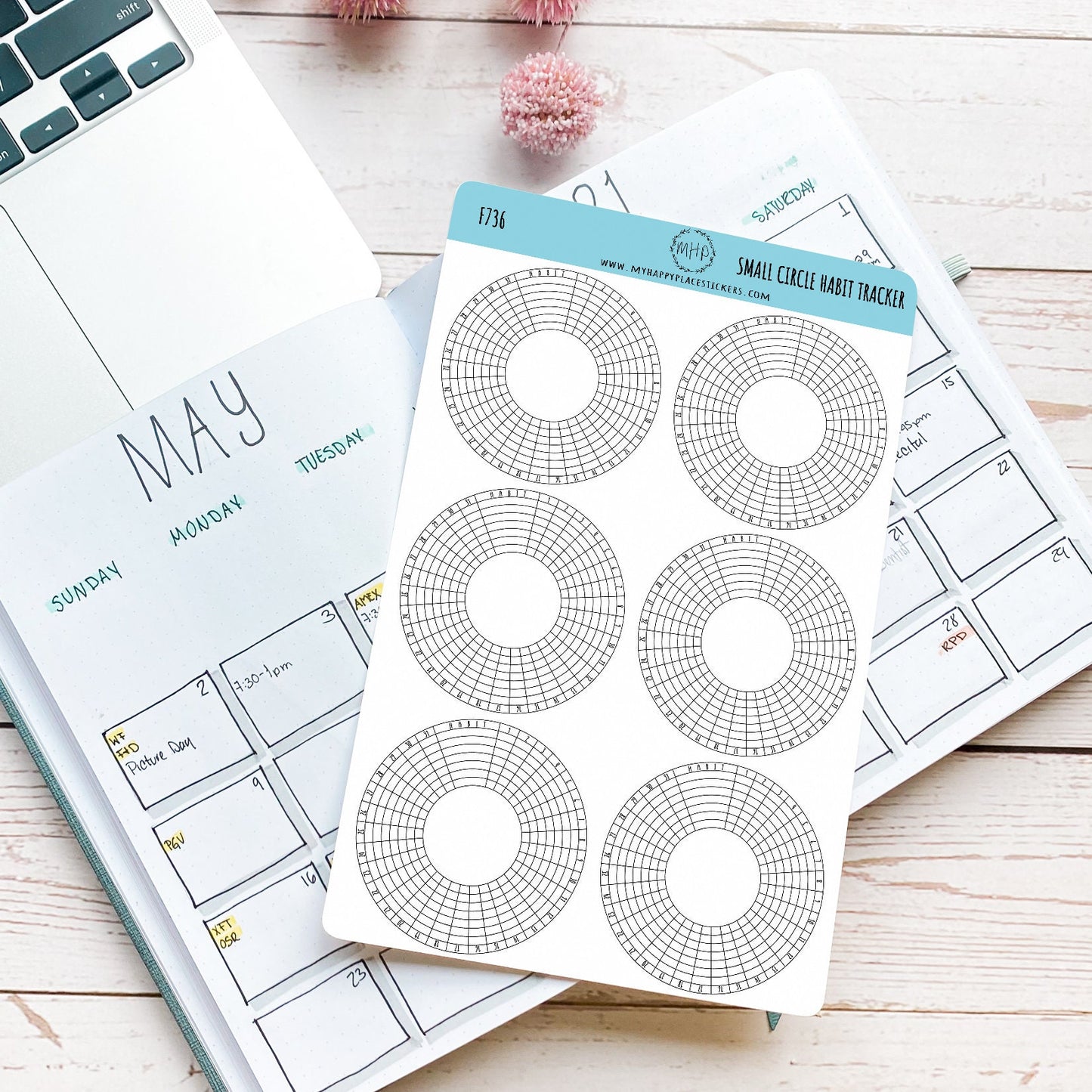 Small Circle Habit Tracker Stickers for Bullet Journals, and Planners. Monthly Habit Tracker || F736