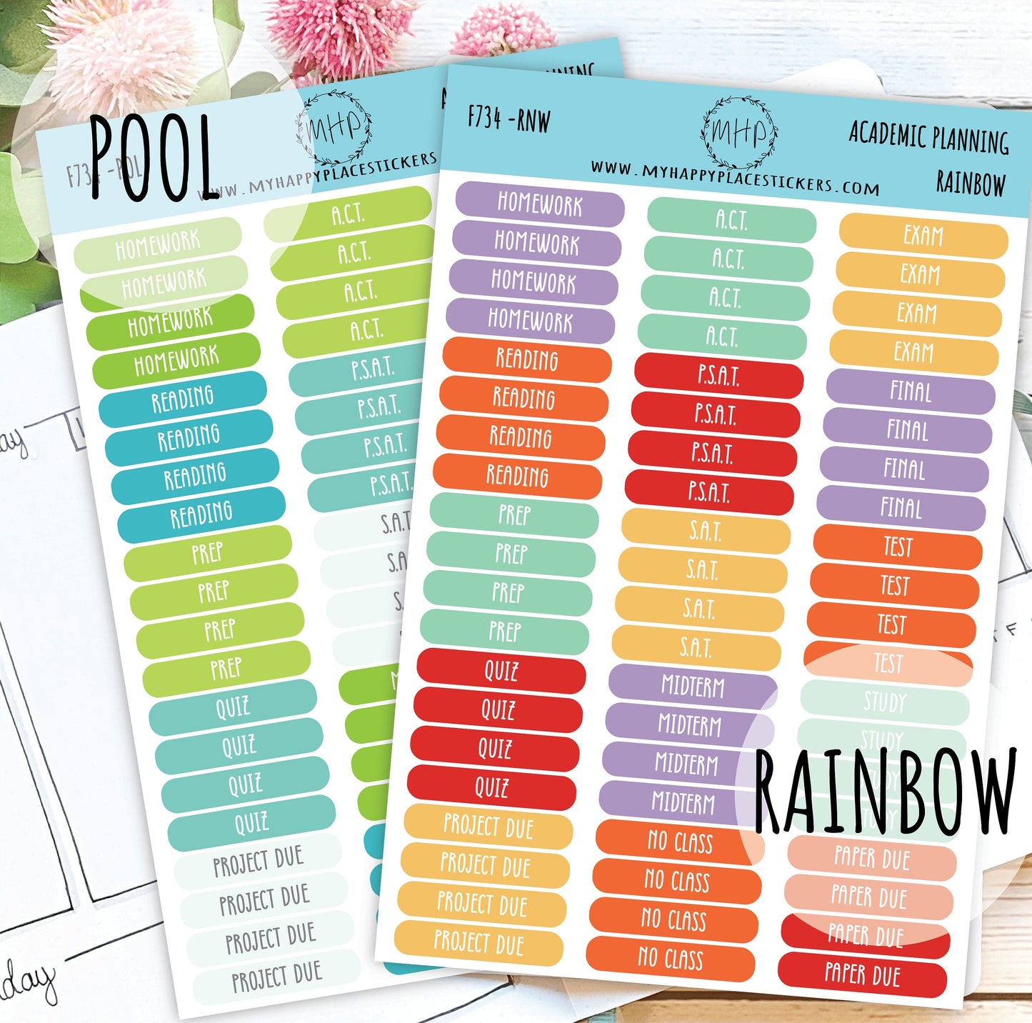 Academic Planning Stickers for College Planners, Teacher Planners, and Bullet Journals. Homeschool Planner. 6 Months Per Sheet || F734