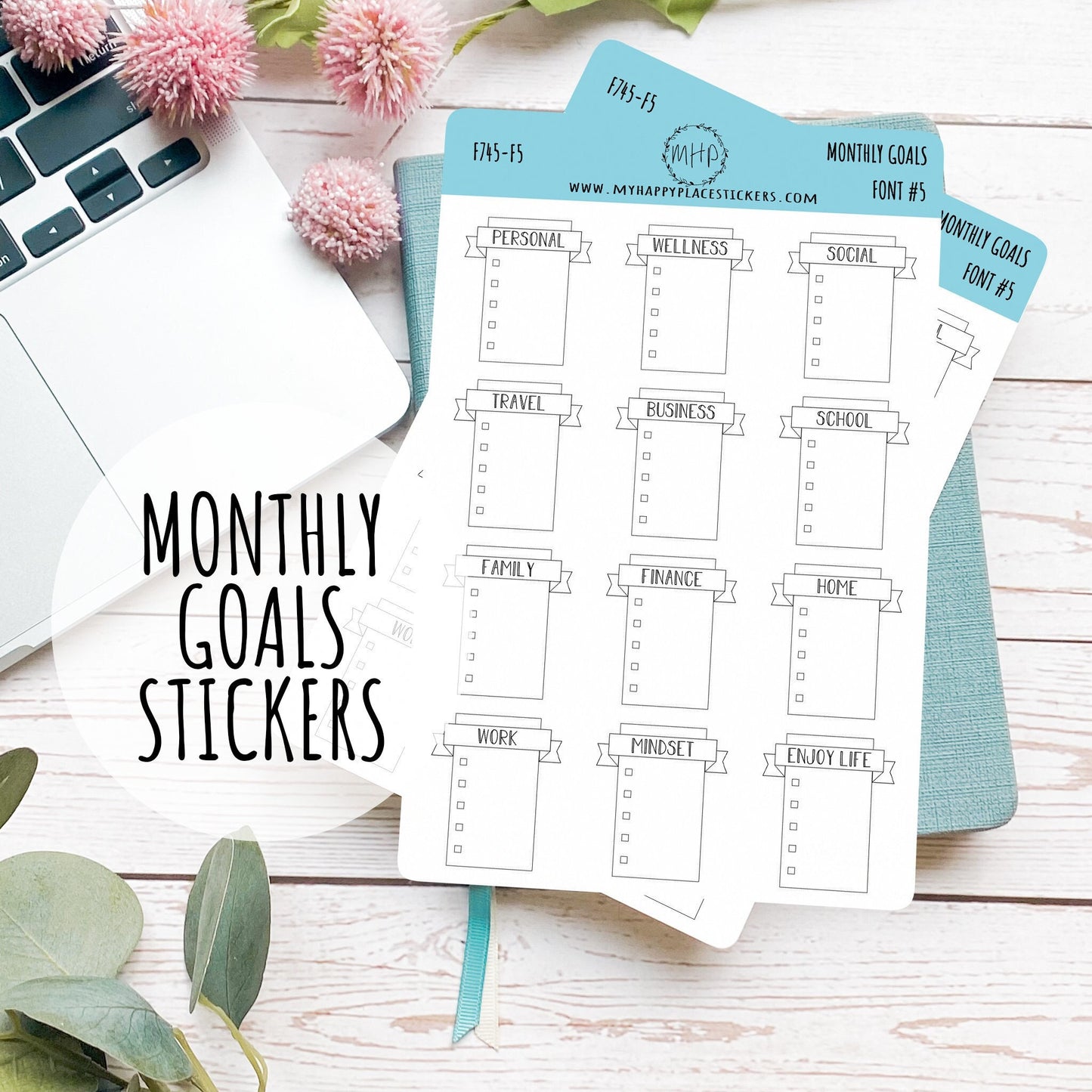 Monthly Goal Stickers for Planners and Bullet Journals || F745
