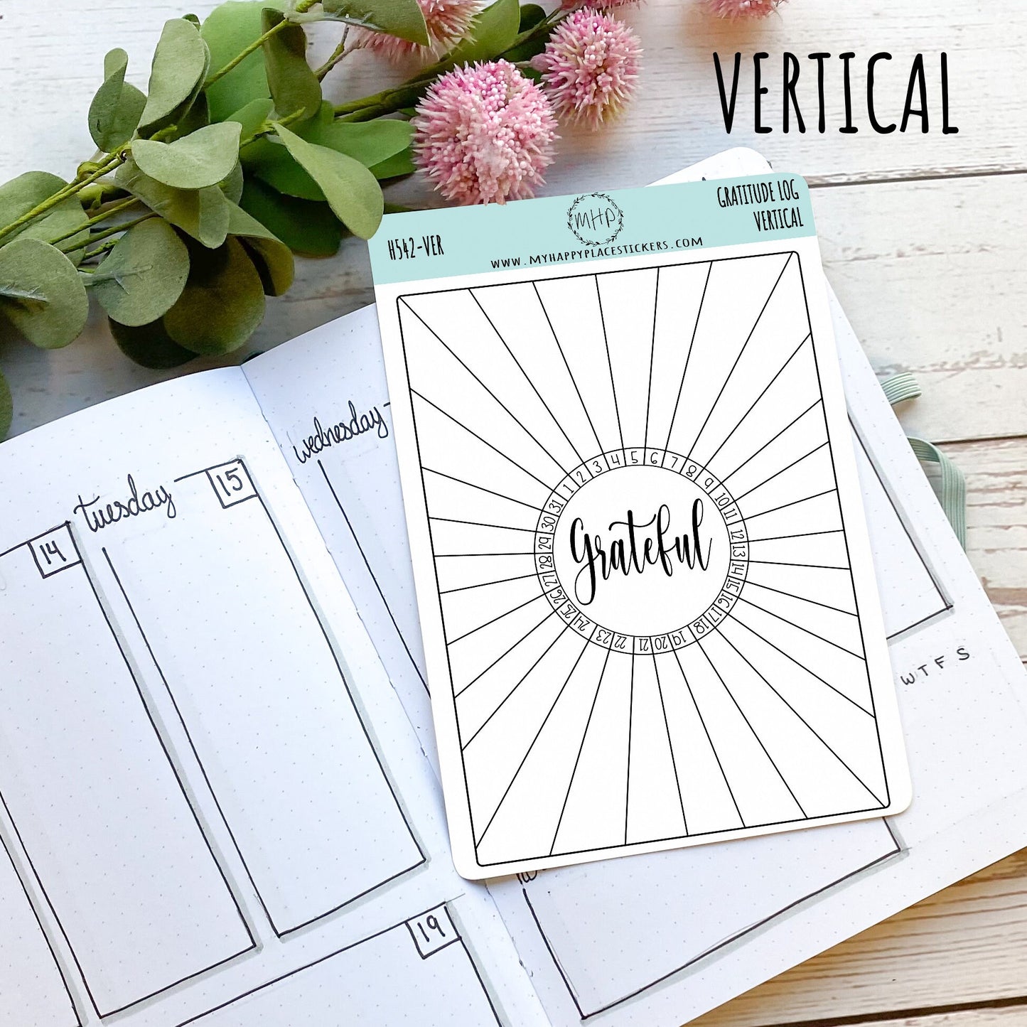 Gratitude Log Stickers for Bullet Journals. Stickers for Planners and Organizers. Doodle Stickers || H542