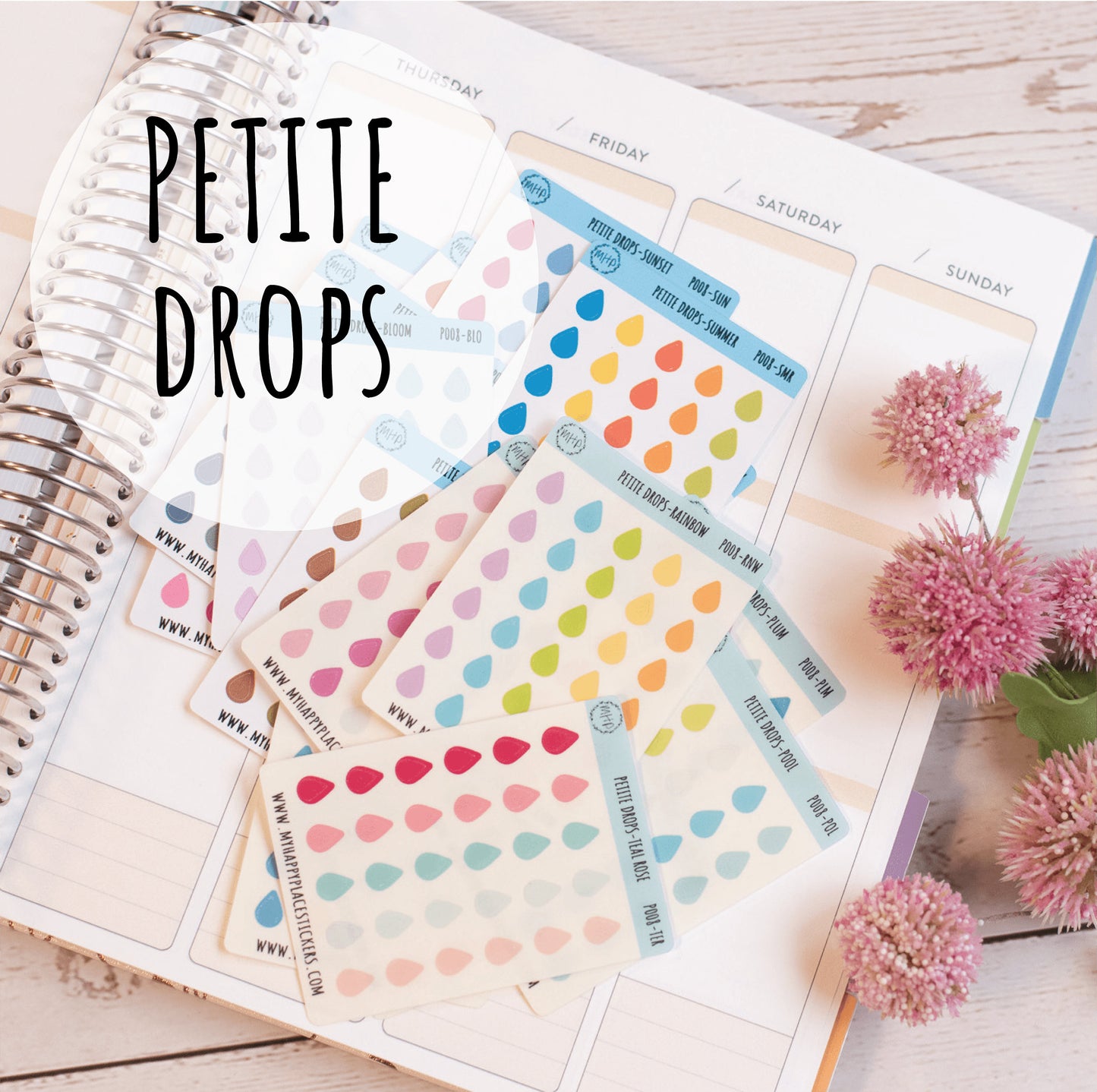 Petite Drop Stickers for Bullet Journals and Planners, Bullet Pointe Stickers || P008