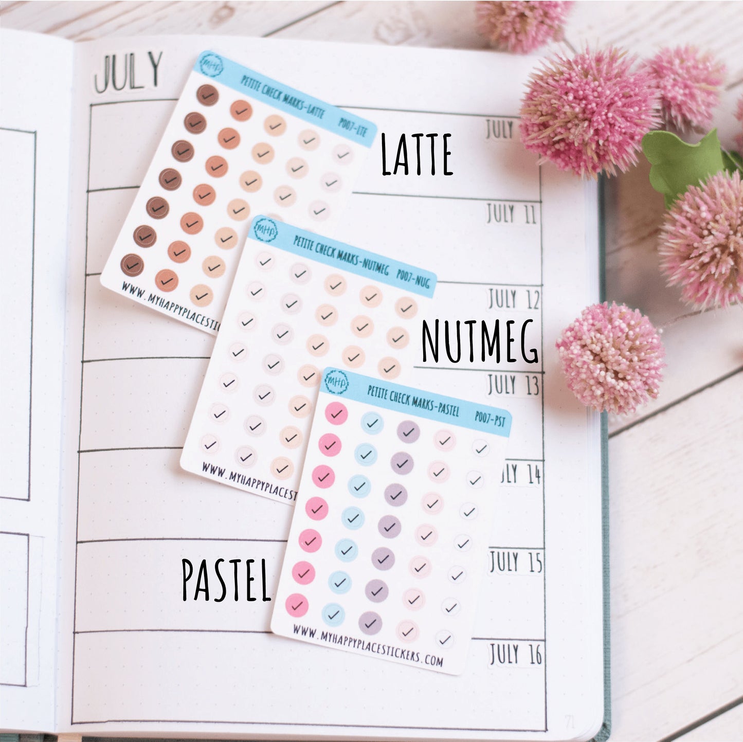 Petite Check Marks Dot Stickers for Bullet Journals and Planners || P007