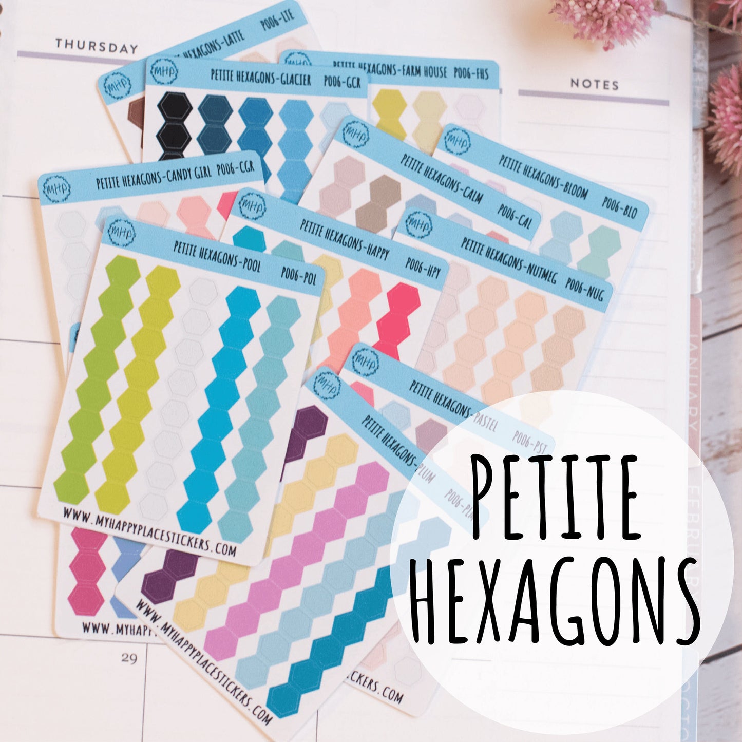 Petite Hexagon Stickers Bullet Journals and Planners, Bullet Point Stickers || P006