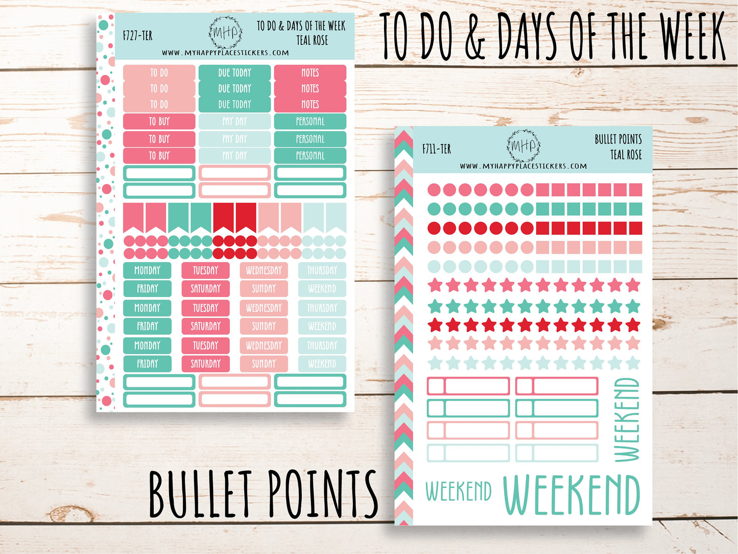 Planner Stickers| "TEAL ROSE" Stickers for 7X9 Planners, Organizers and Bullet Journals