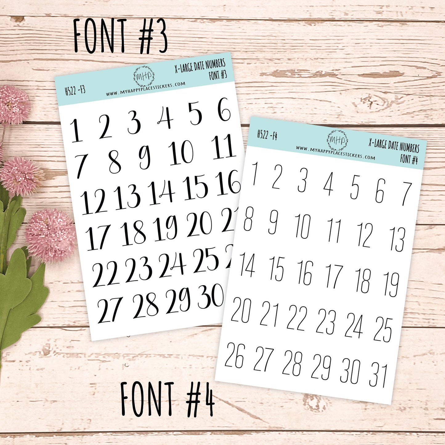 Sticker Set of X-Large Date Number Stickers for Planners, Organizers and Bullet Journals || S07