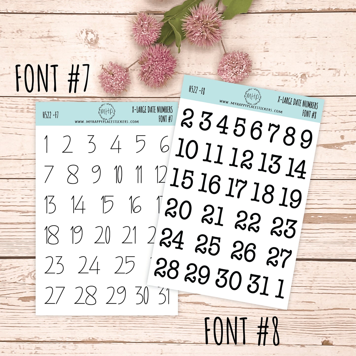 Sticker Set of X-Large Date Number Stickers for Planners, Organizers and Bullet Journals || S07