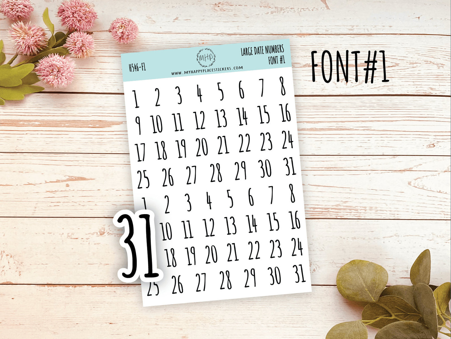 Sticker Set of Large Date Number Stickers for Planners, Organizers and Bullet Journals || S06